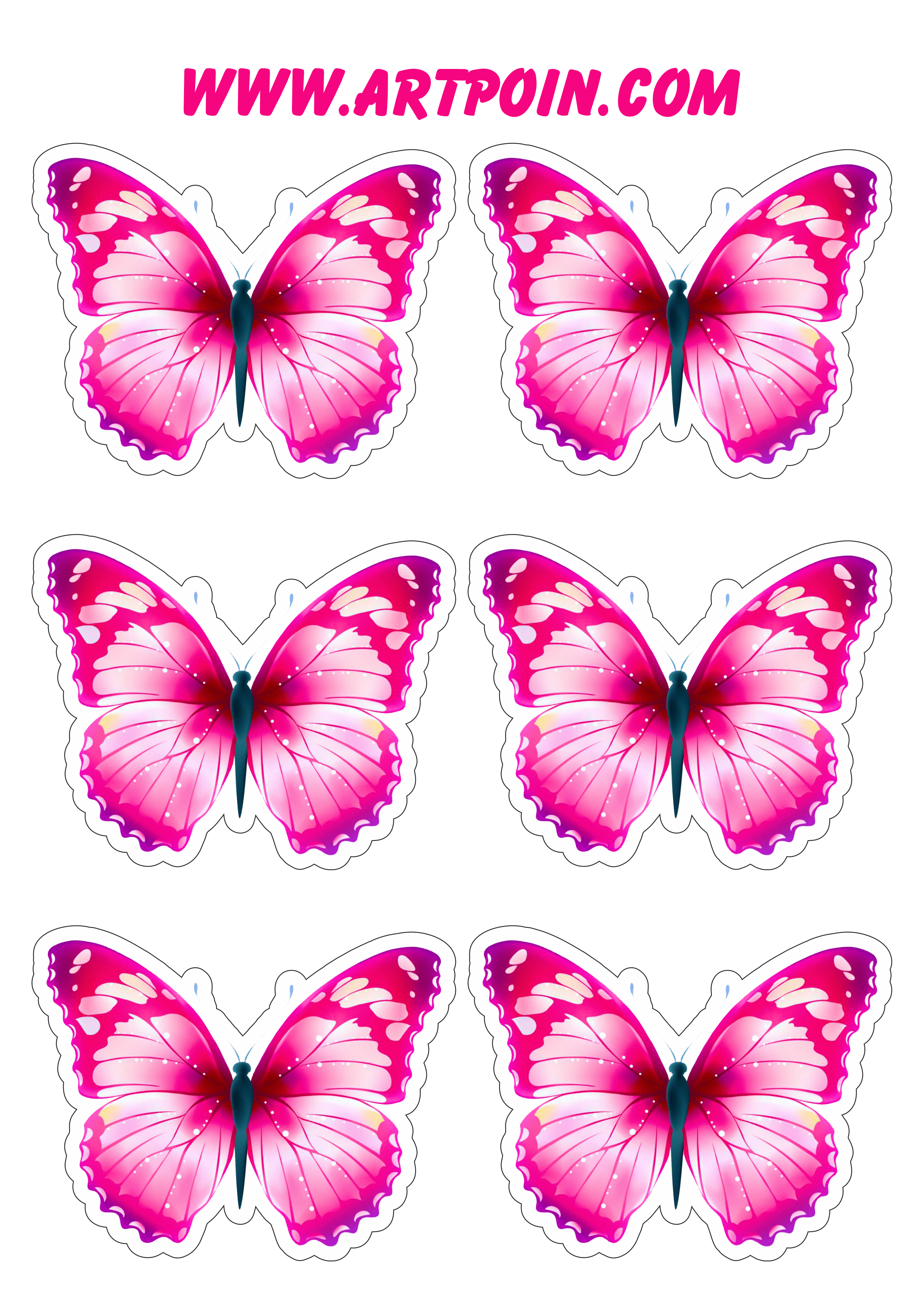 Borboleta rosa brilhante adesivos tags stickers 6 imagens png