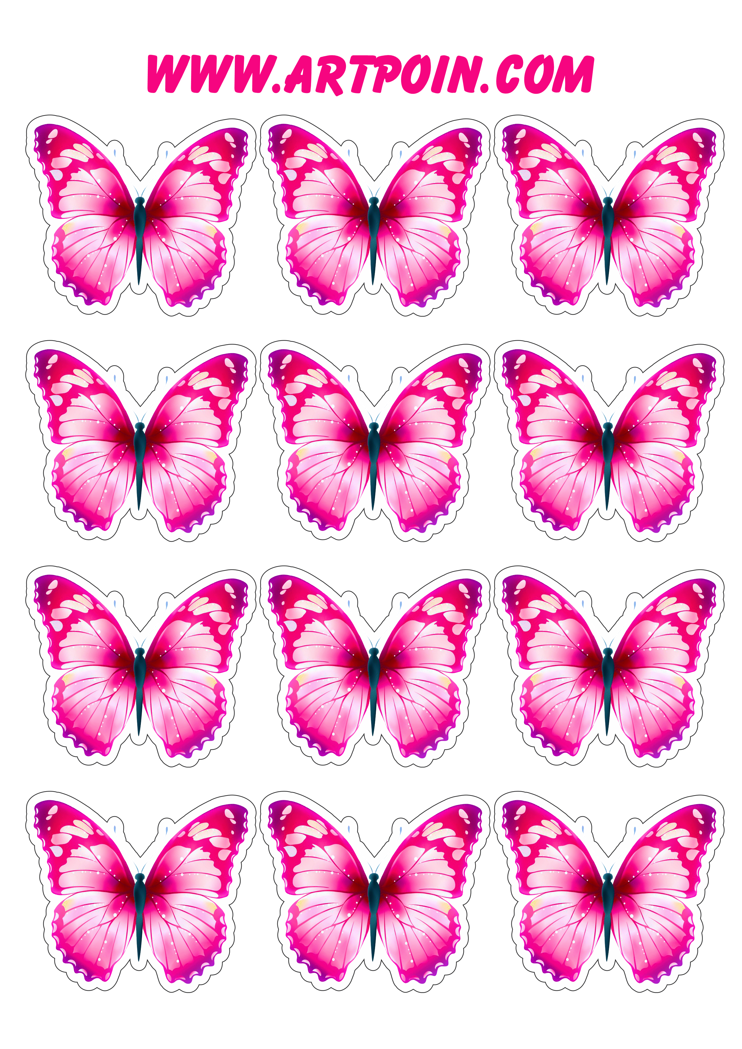Borboleta rosa brilhante adesivos tags stickers 12 imagens png