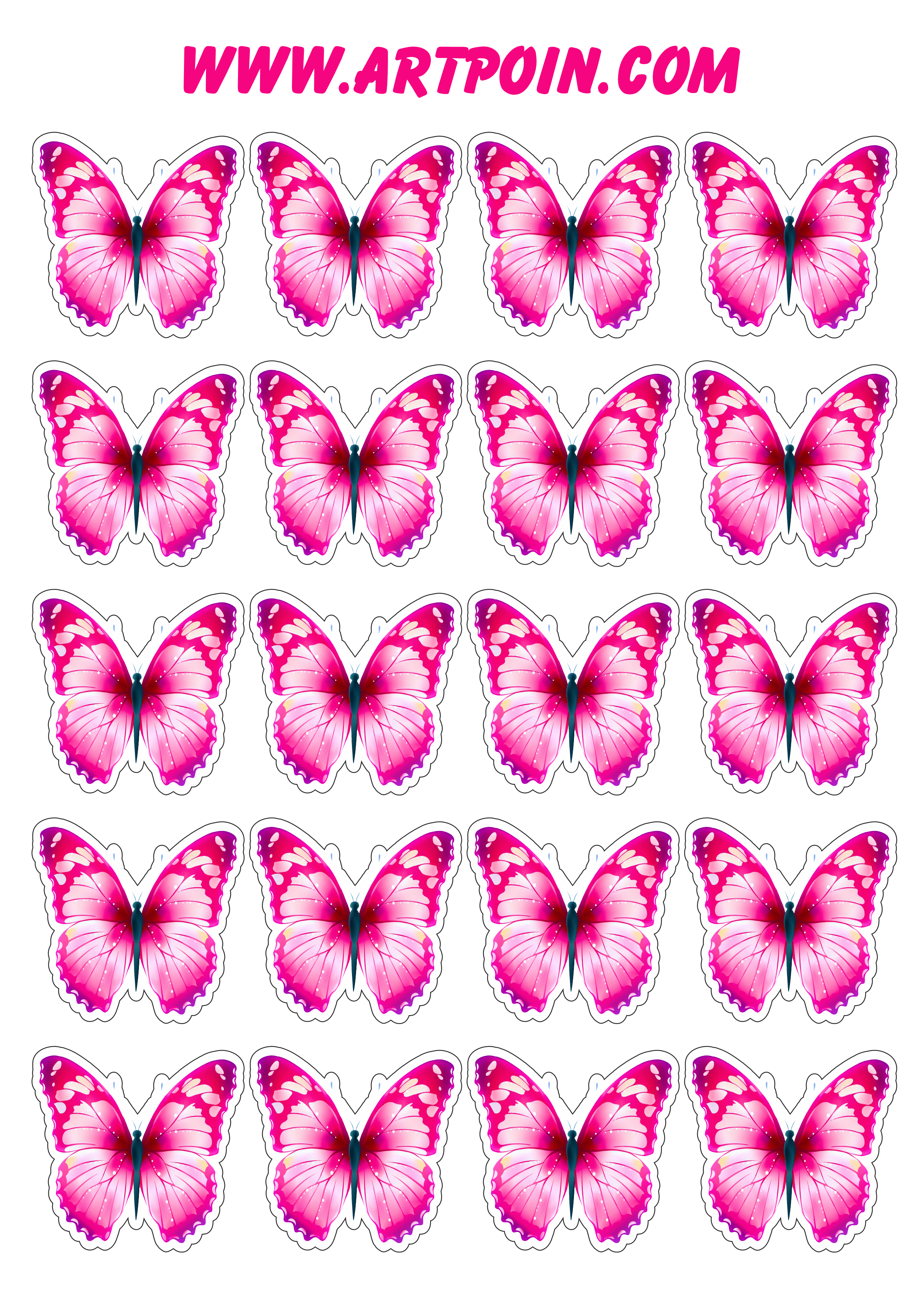 Borboleta rosa brilhante adesivos tags stickers 20 imagens png