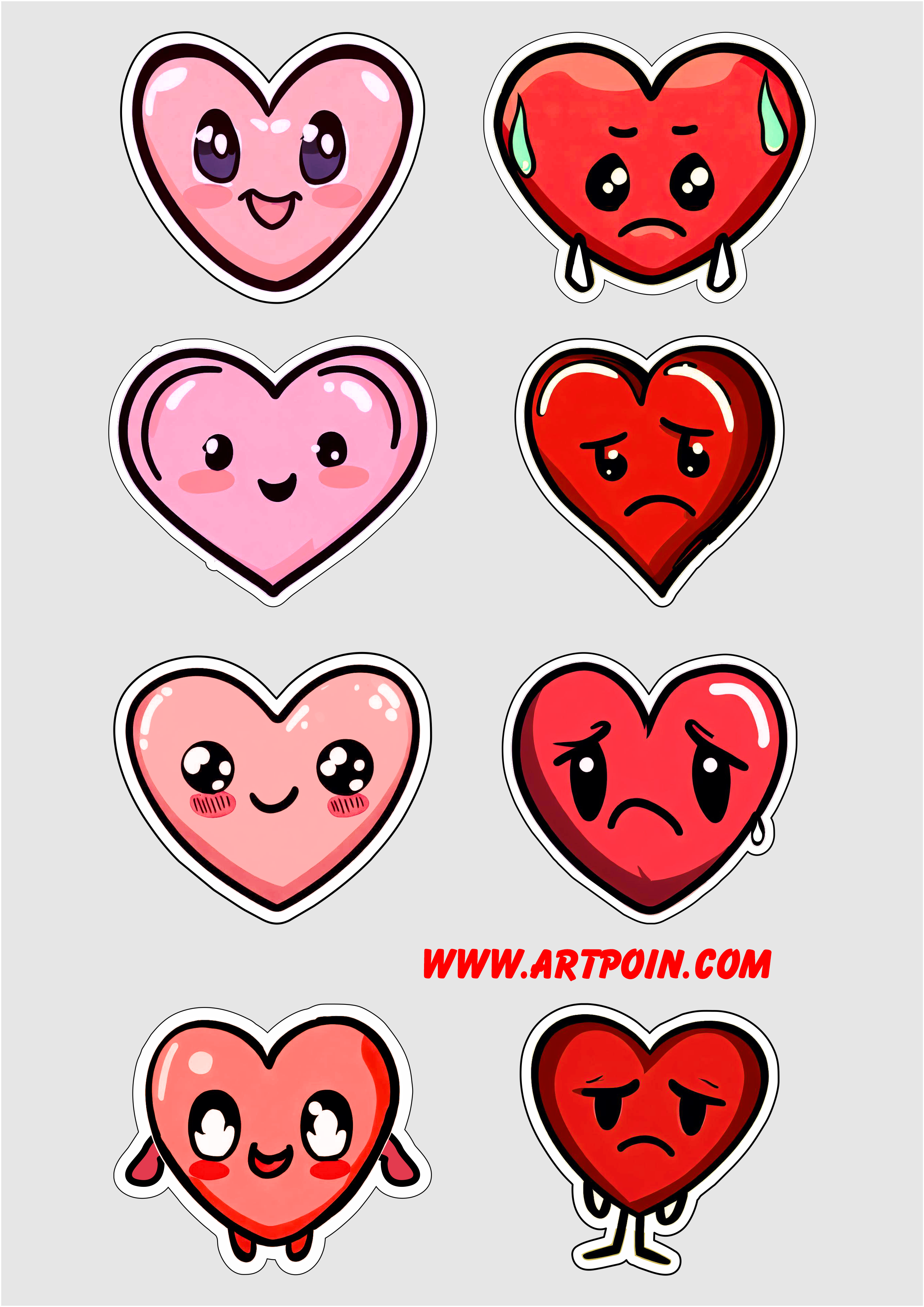 Corações emojis emoticons figurinhas para imprimir papelaria decorativa png