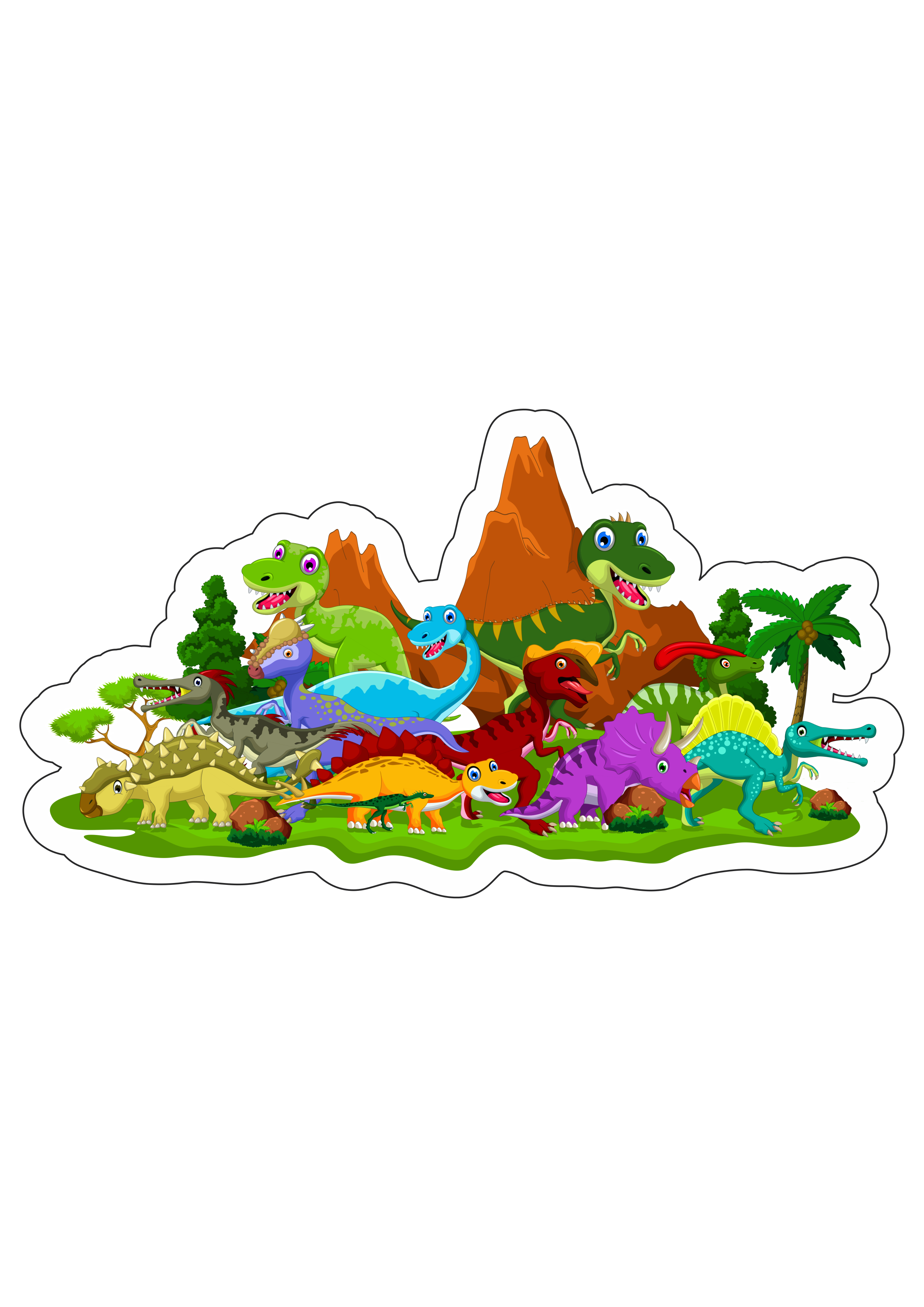 Parque dos dinossauros desenho animado infantil jurassic world imagem sem fundo decoração temática pack de imagens png