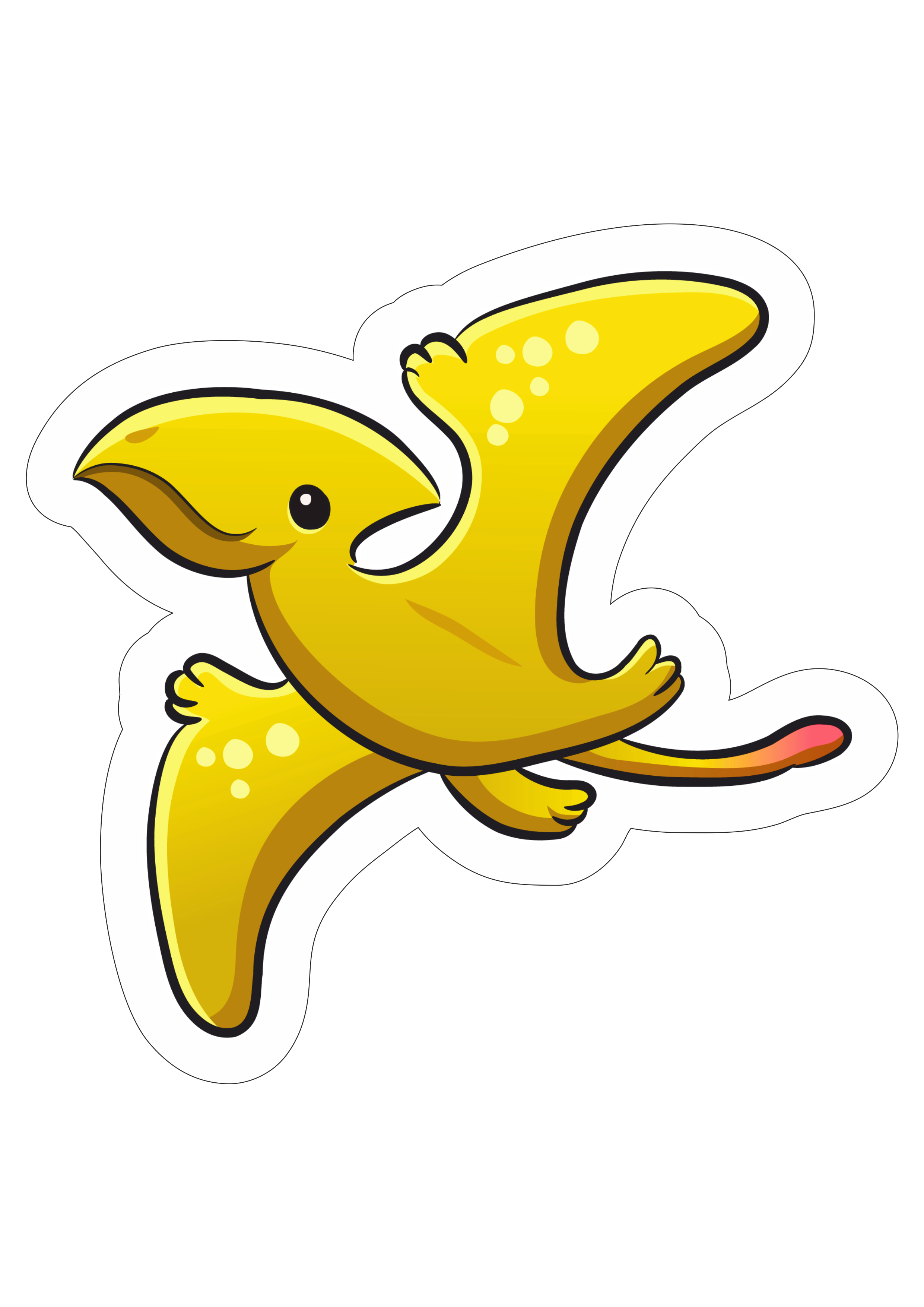 Baby Dinossauro pterodáctilo amarelo desenho simples infantil com contorno cute fofinho voador png