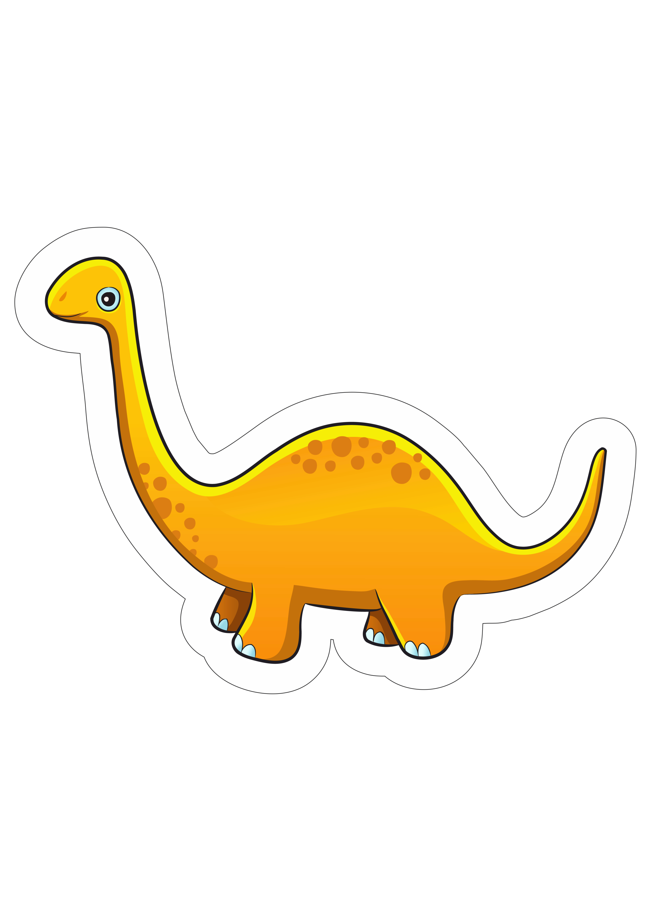 Baby Dinossauro braquiossauro amarelo desenho simples infantil com contorno cute fofinho png