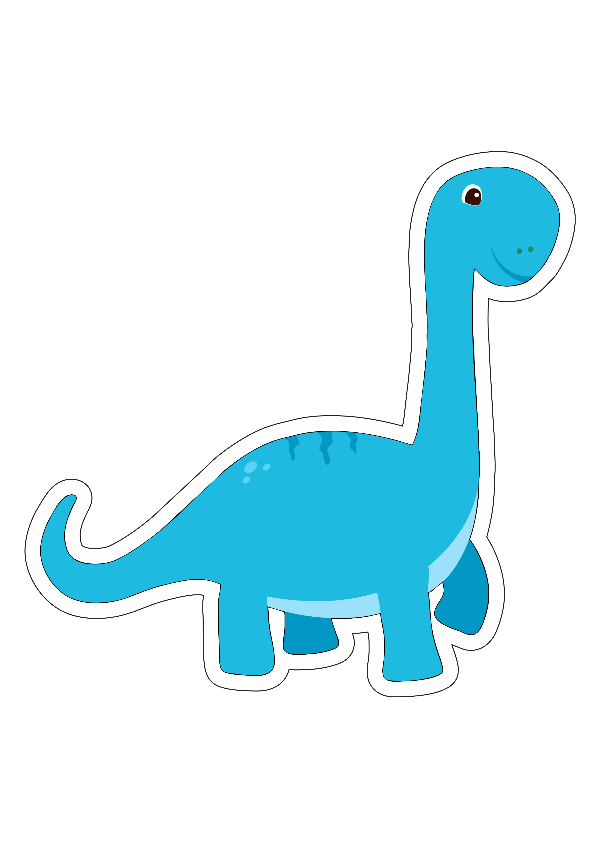 Dinossauro pescoçudo azul braquiossauro desenho simples infantil