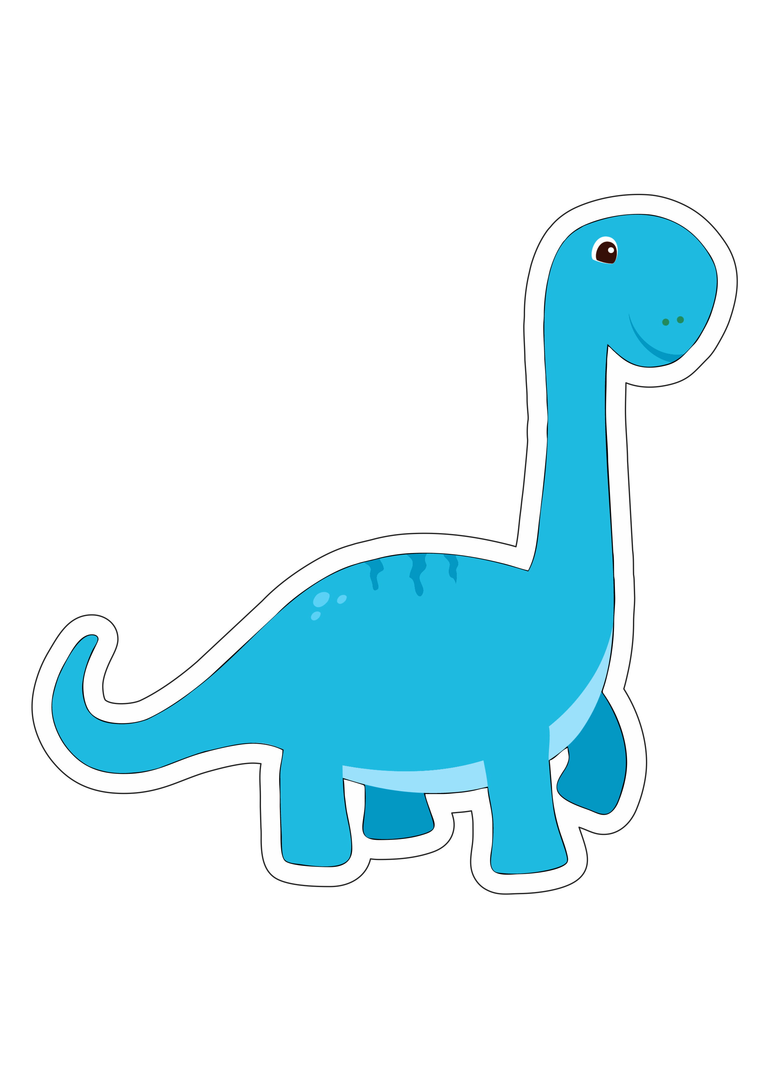 Dinossauro pescoçudo azul braquiossauro desenho simples infantil colorido png