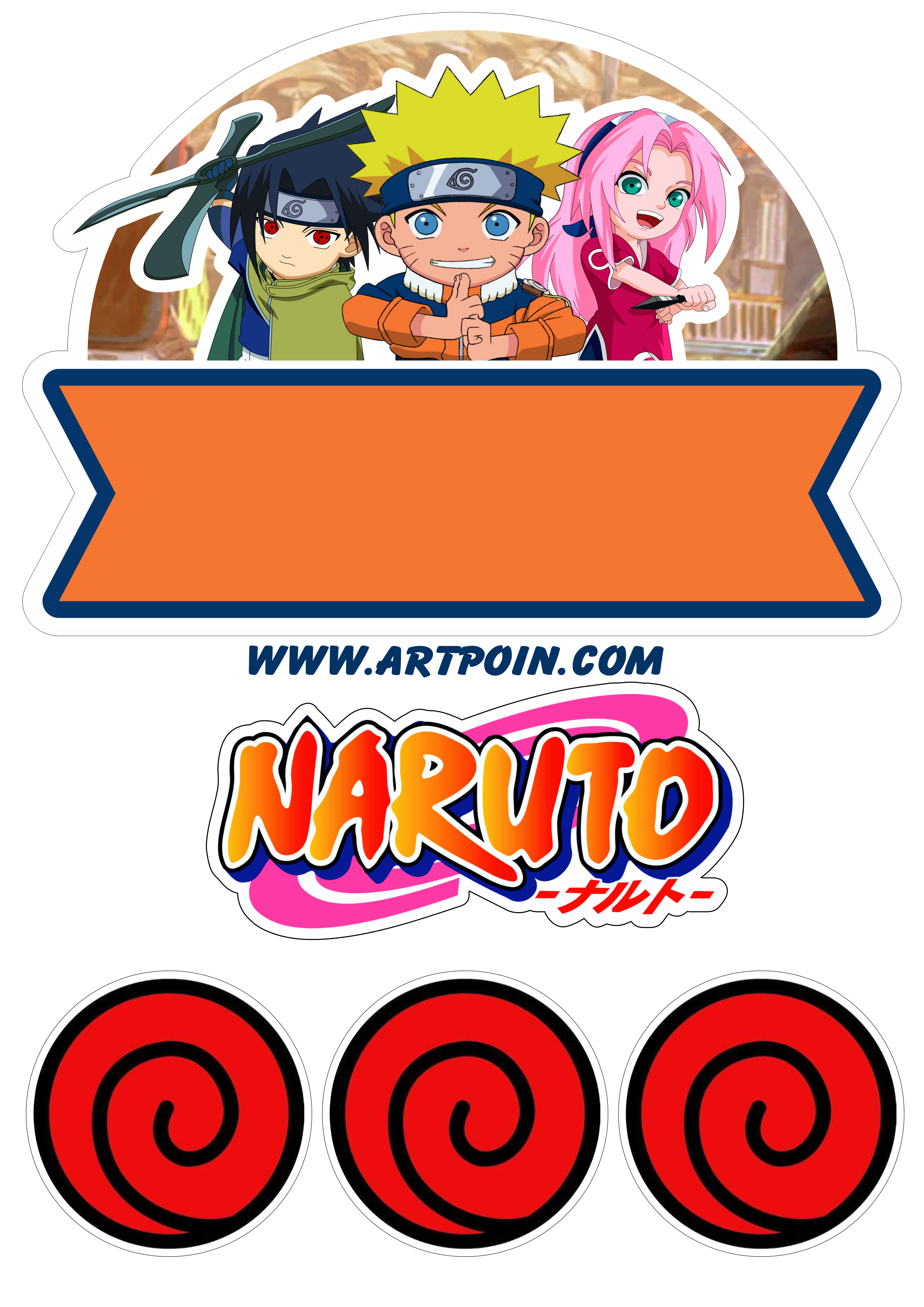 Naruto clássico topo de bolo para imprimir festa infantil Sasuke e Sakura  time 7 png