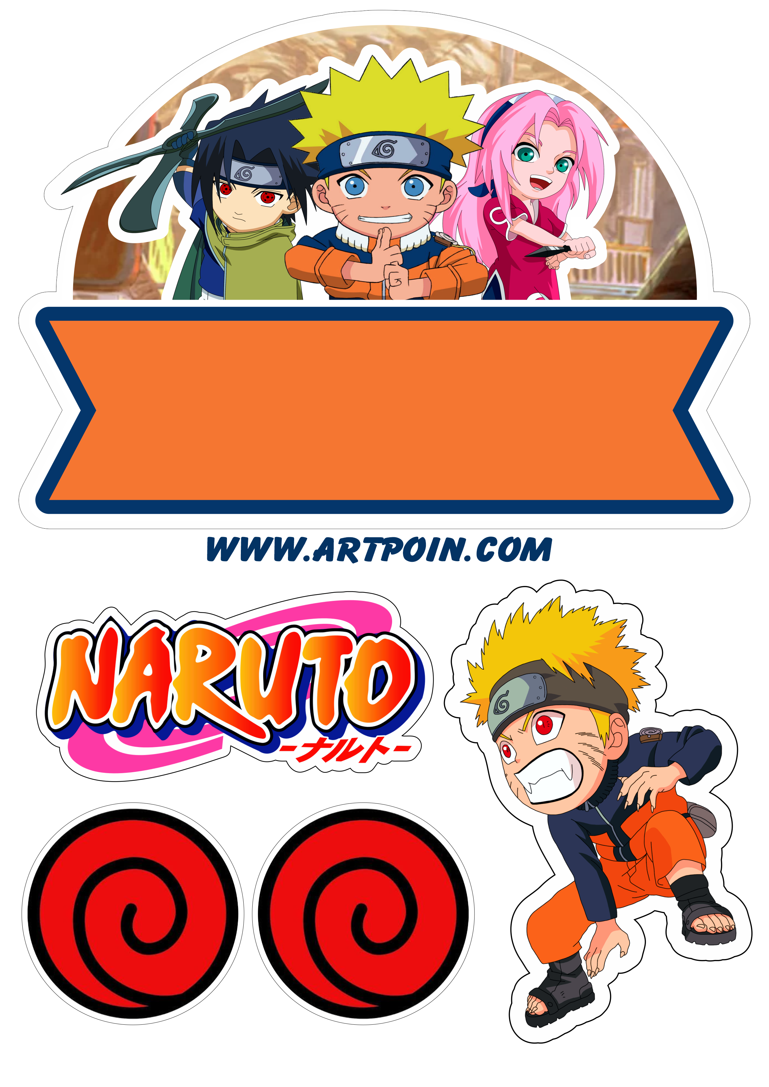 Naruto clássico topo de bolo para imprimir festa infantil Sasuke e Sakura  time 7 artigos de papelaria pronto para imprimir png