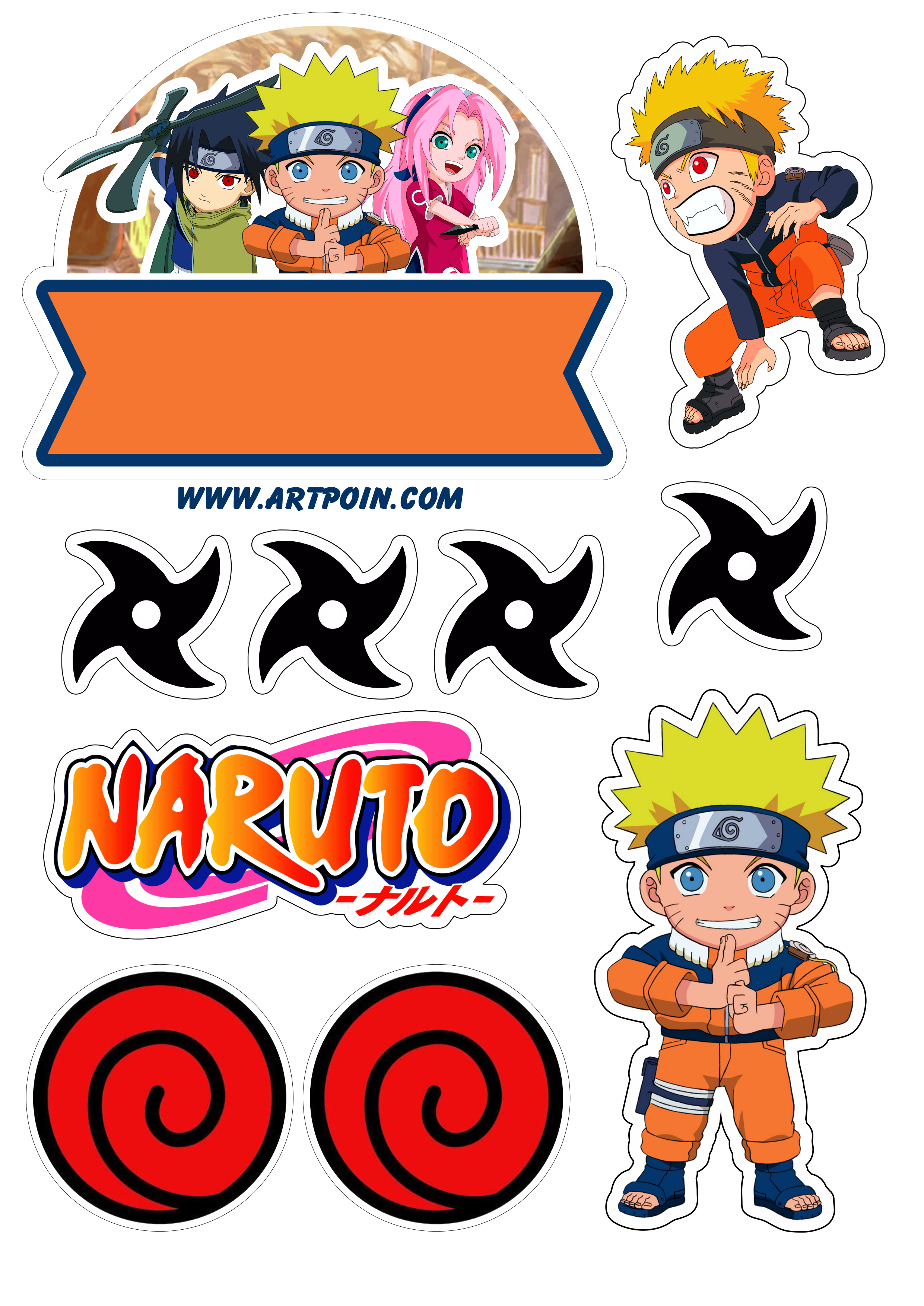 Topper Naruto  Festa infantil naruto, Bolo do naruto, Aniversário