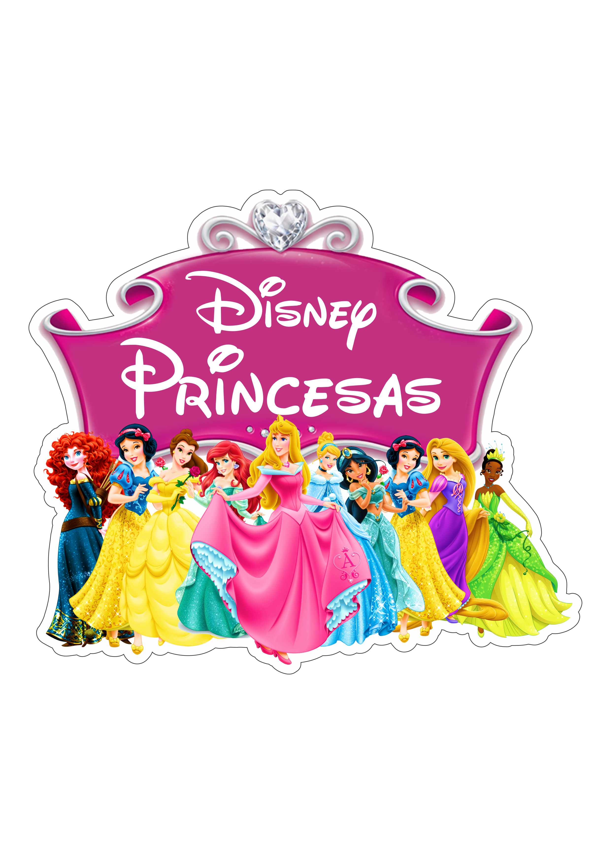 Princesas disney branca de neve merida bela ariel aurora cinderella jasmine rapunzel diana imagem fundo transparente logo png
