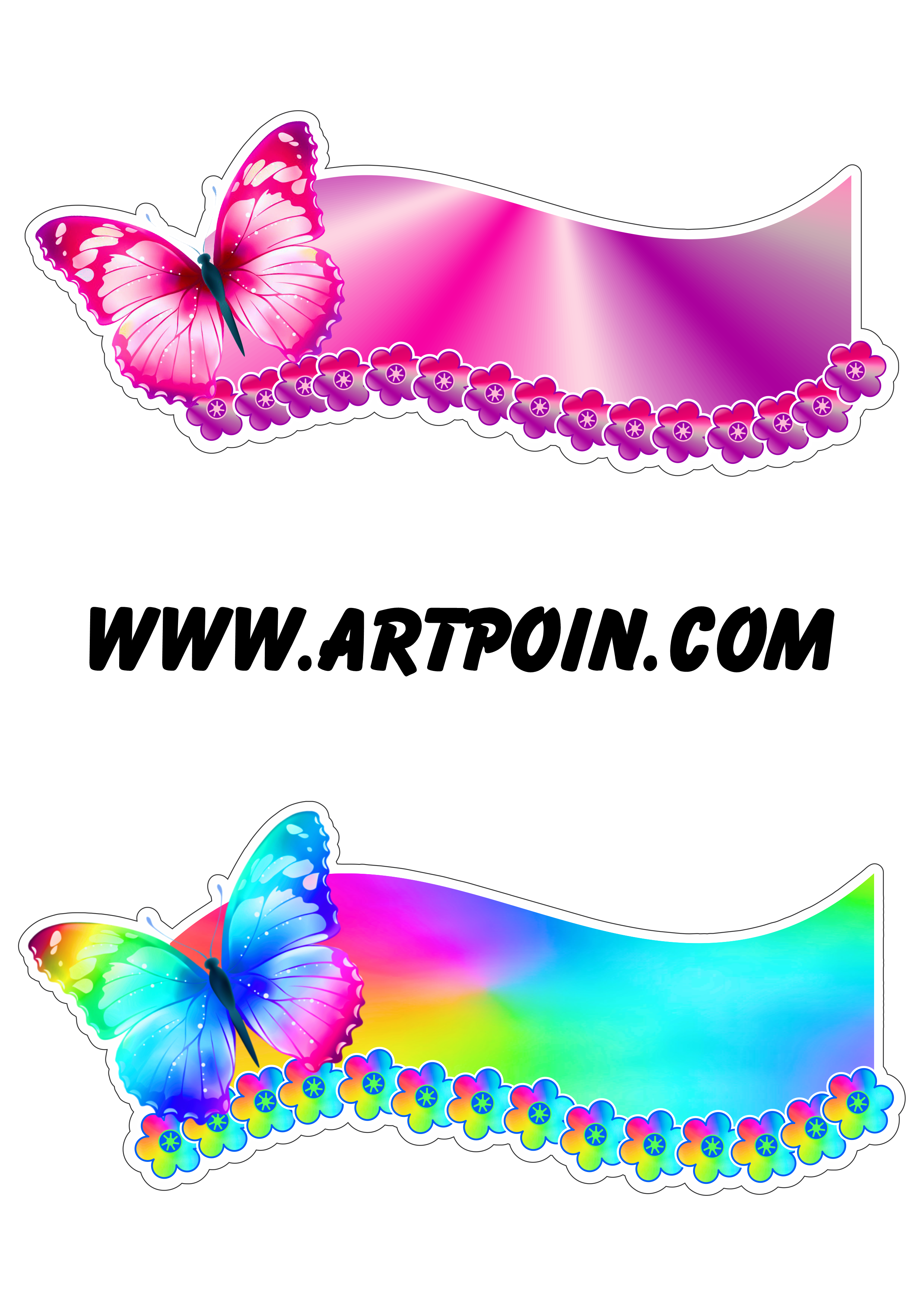 Topo de Bolo Arco- Íris Borboletas e Flores Personalizado
