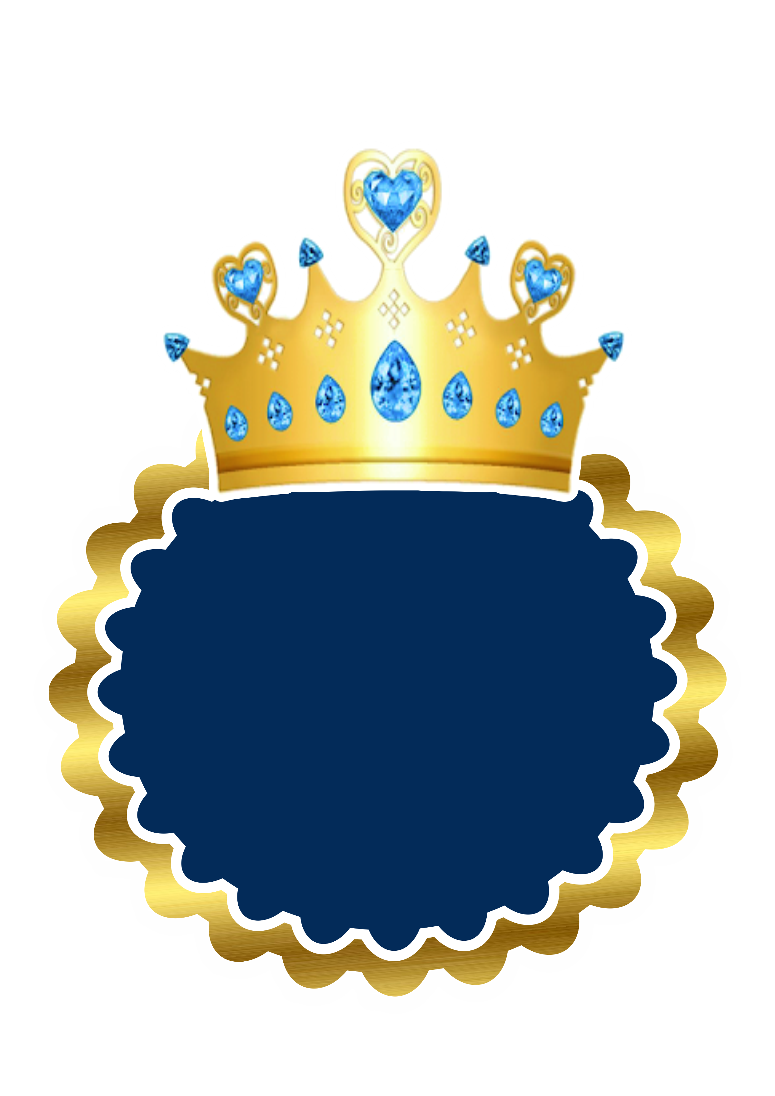 Topo de bolo dourado com azul com coroa realeza artes gráficas png