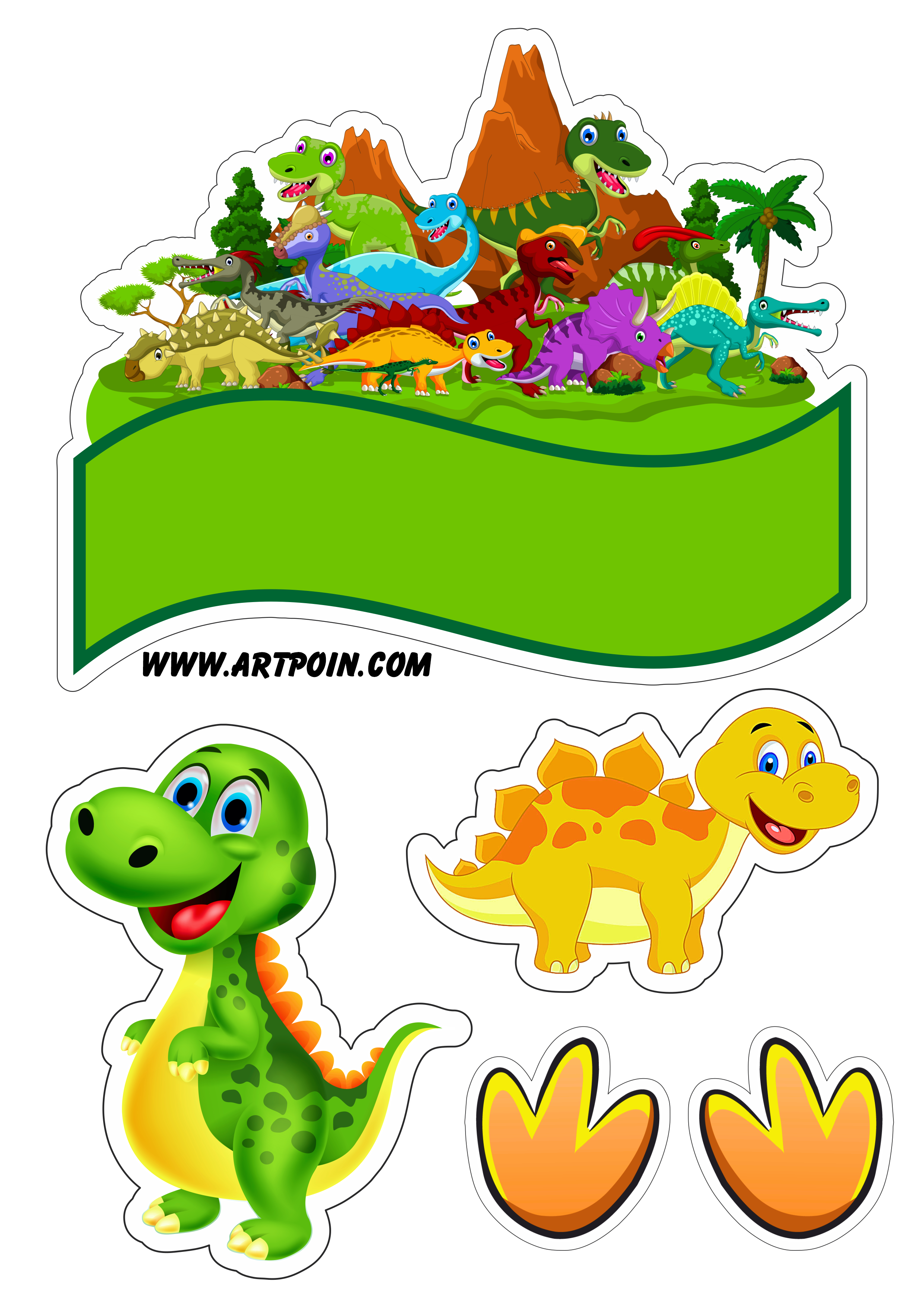 Parque dos dinossauros desenho animado topo de bolo para imprimir papelaria renda extra png