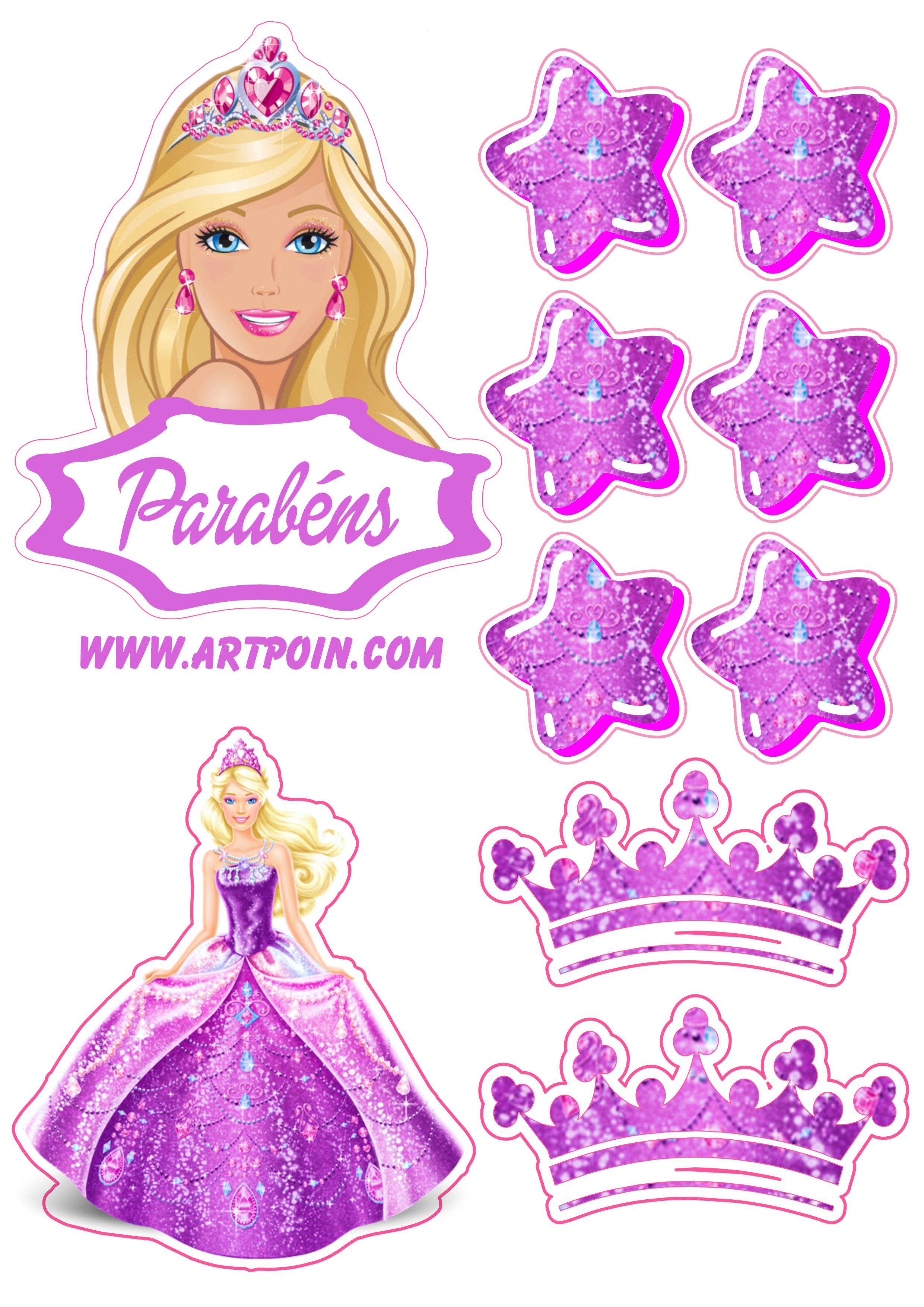Topo de bolo para imprimir Barbie princesa estrelas brilhantes festa de aniversário png