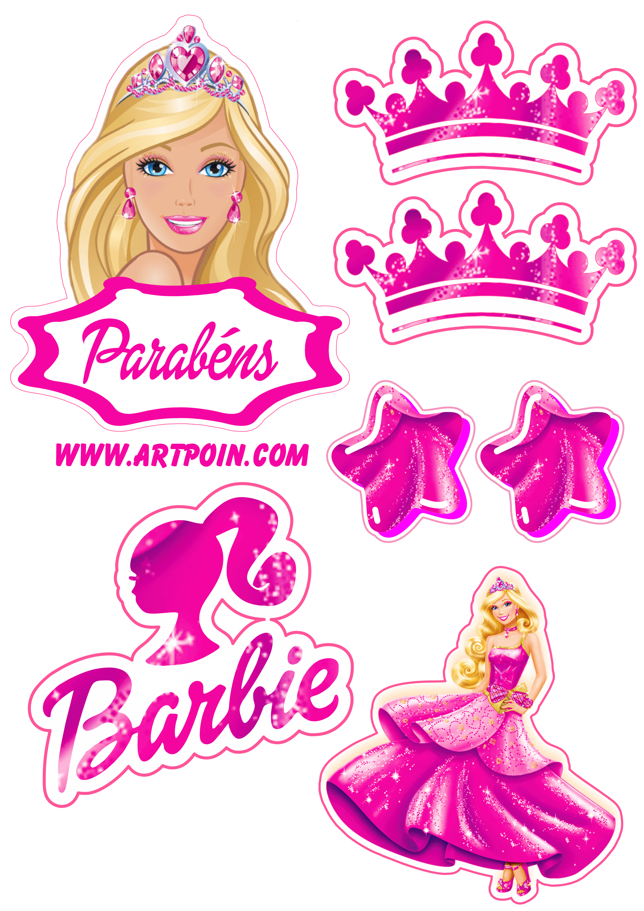 Topo de bolo para imprimir Barbie princesa estrelas brilhantes festa de aniversário infantil  png
