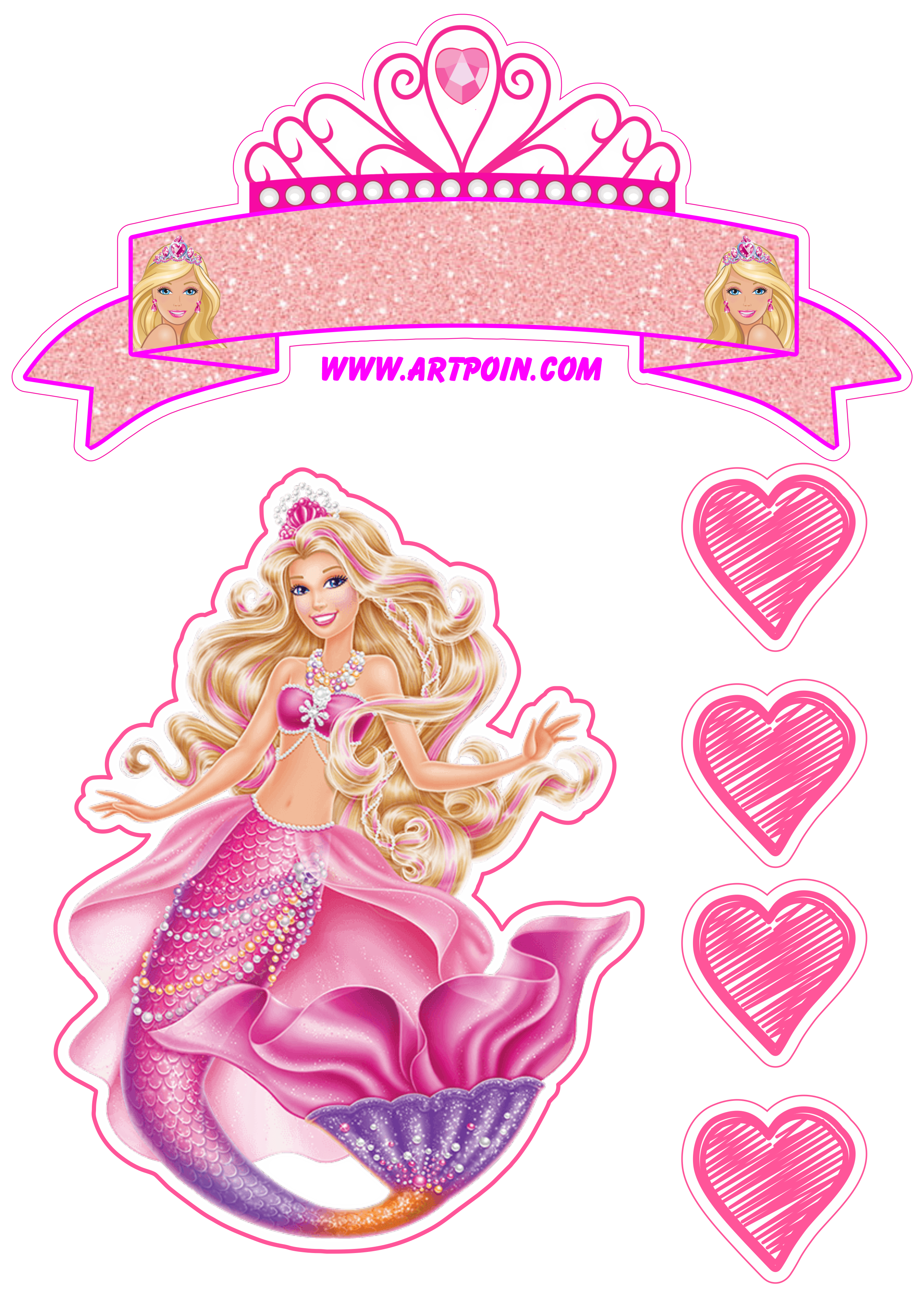 Barbie princesa sereia topo de bolo grátis decoração de festa infantil rosa mimos png