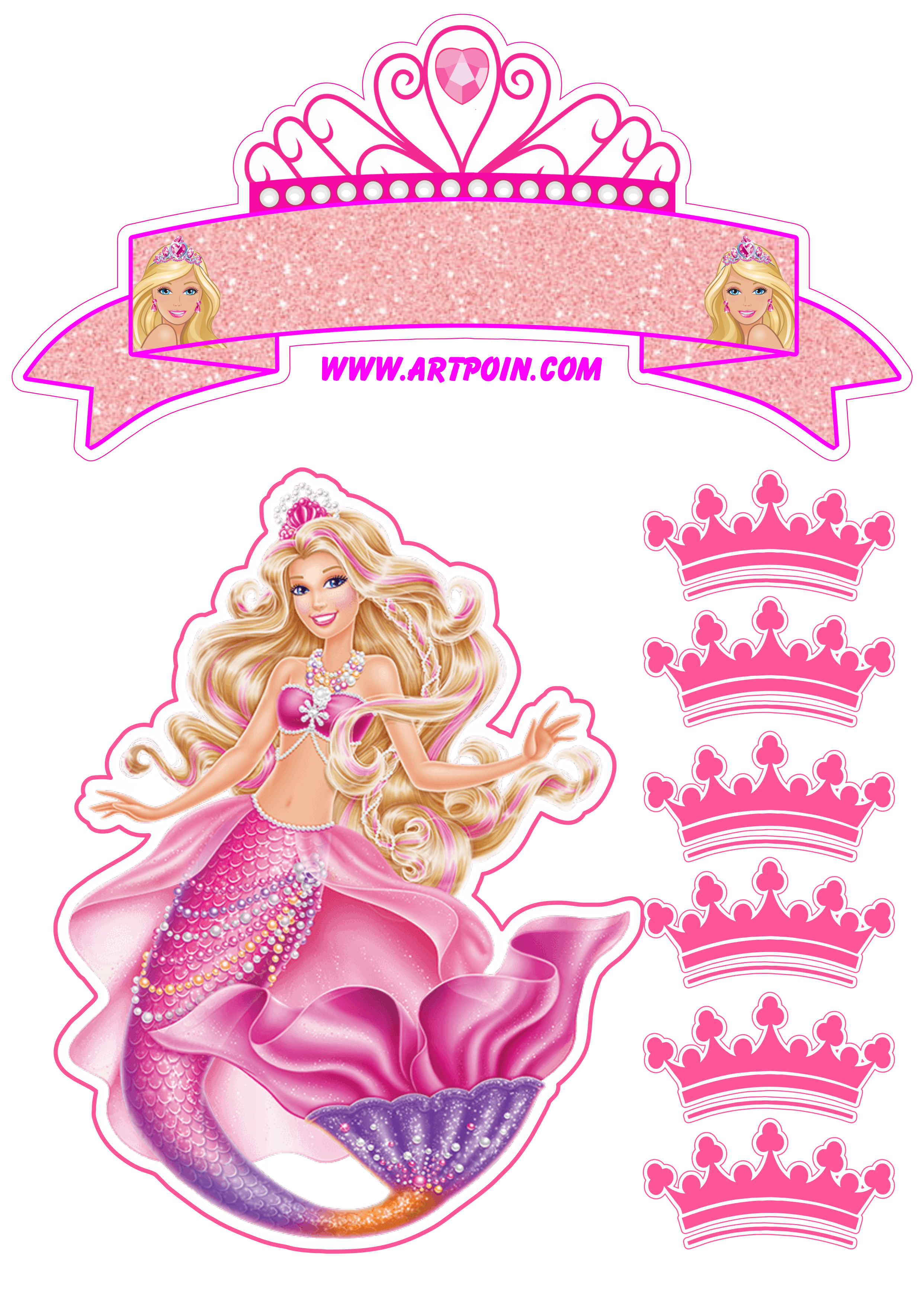 Barbie sereia topo de bolo grátis decoração de festa infantil rosa  brinquedo artes gráficas png