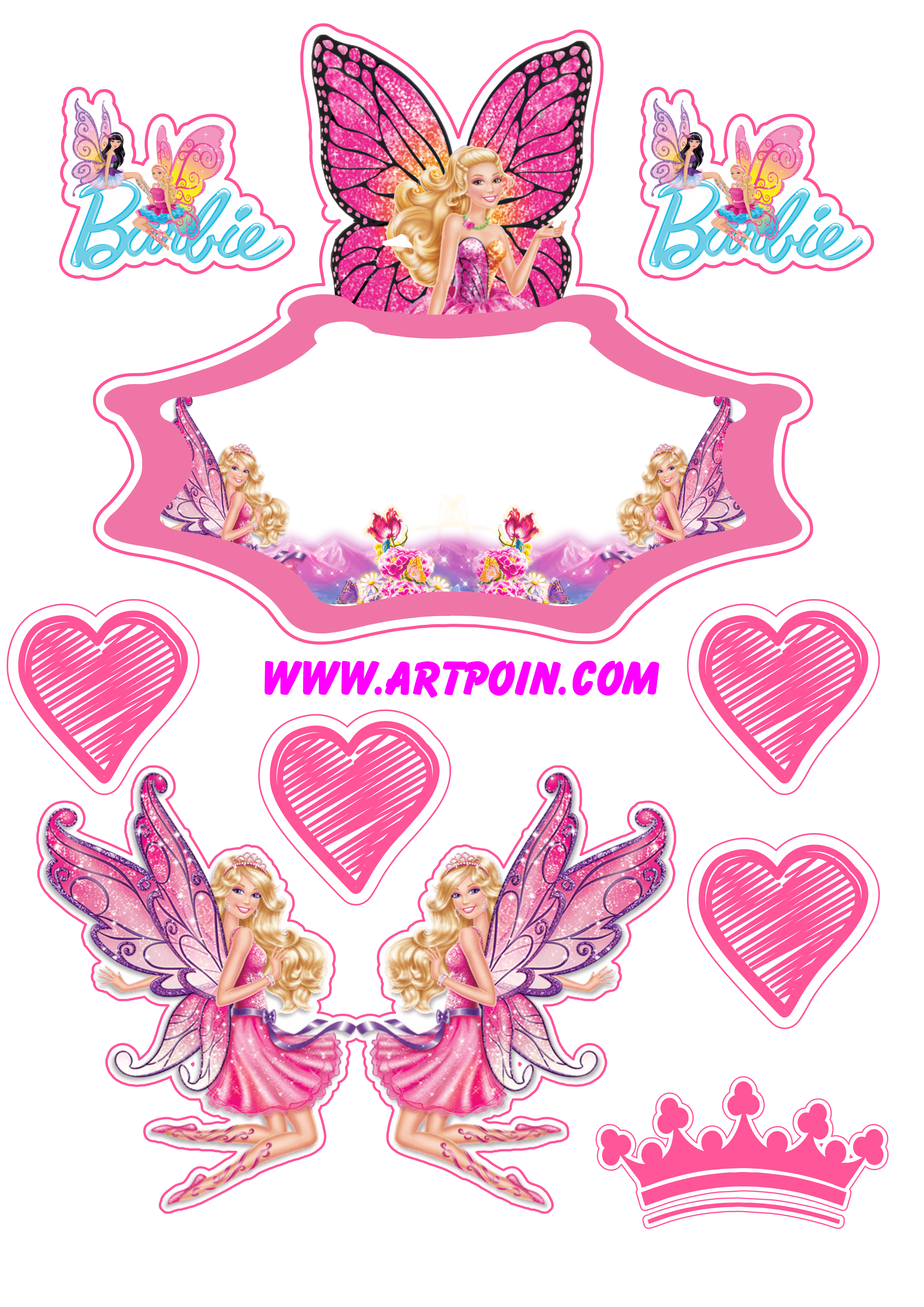 Barbie fadinhas topo de bolo grátis decoração de festa infantil rosa viver de papelaria png