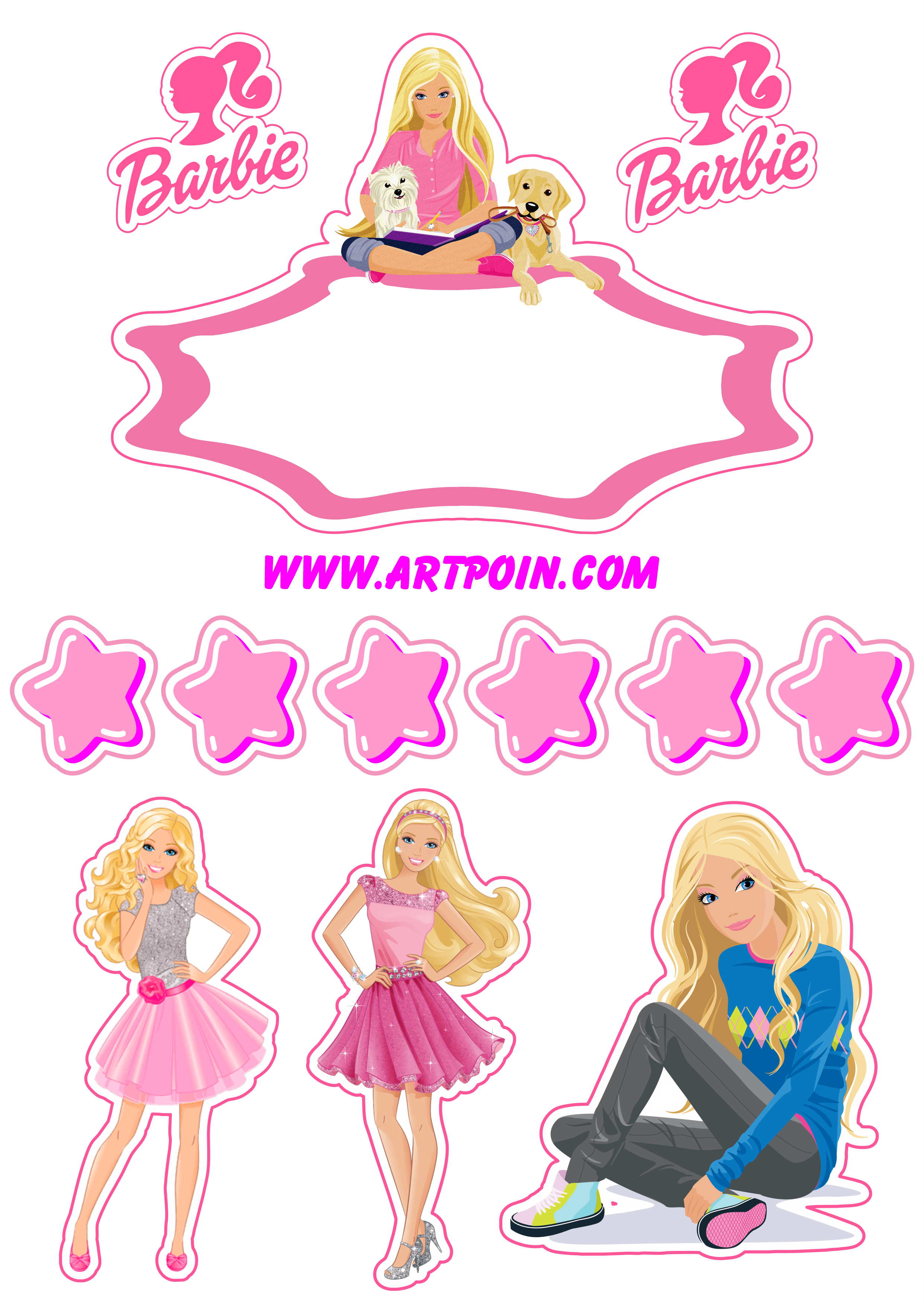 Barbie adolescente topo de bolo grátis decoração de festa infantil rosa só um bolinho png