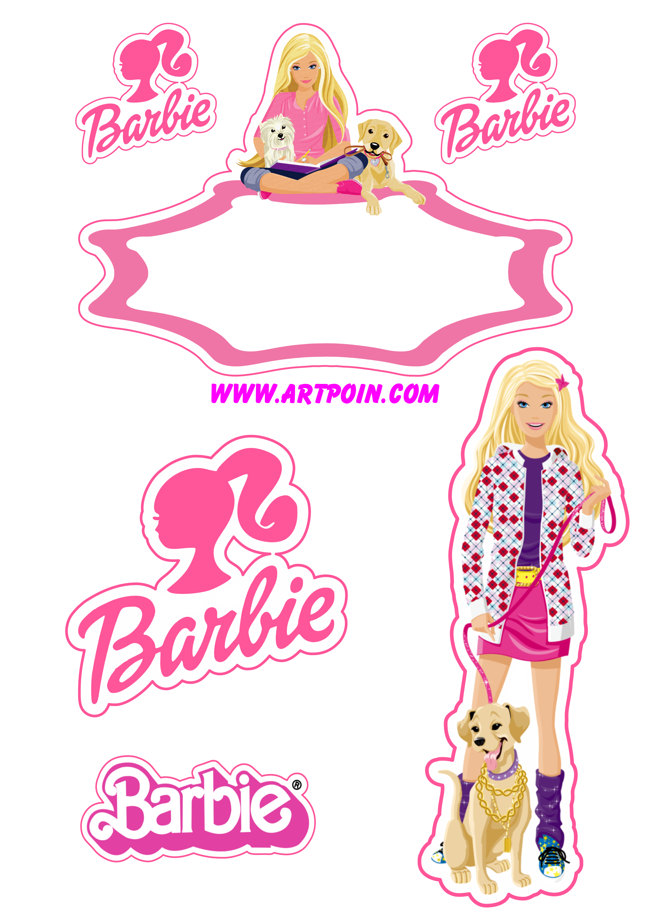 Barbie pets adolescente topo de bolo grátis decoração de festa infantil rosa png