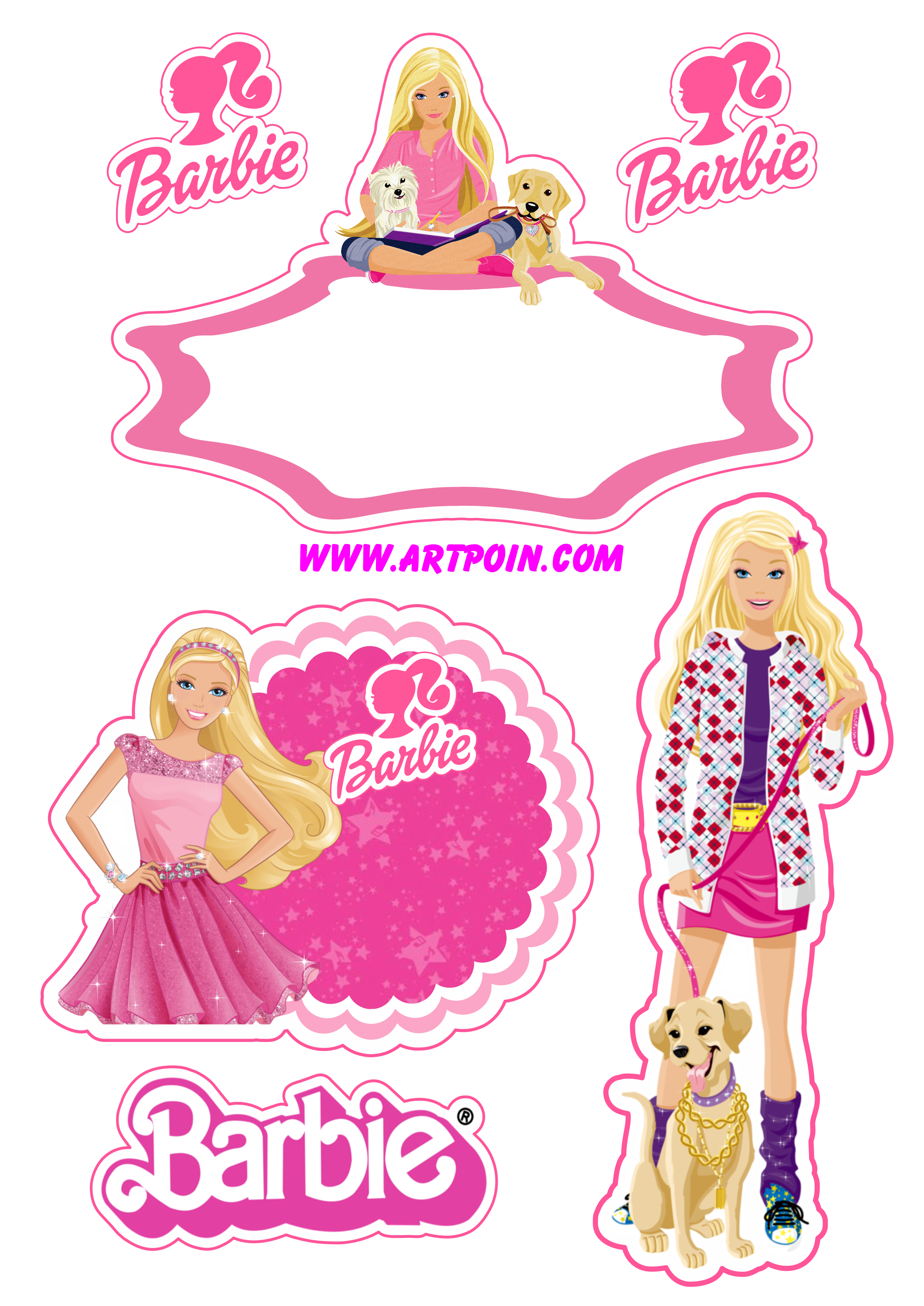 Barbie pets adolescente topo de bolo grátis decoração de festa infantil rosa papelaria png
