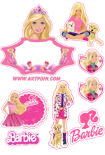 Boneca Barbie princesa topo de bolo rosa brilhante png