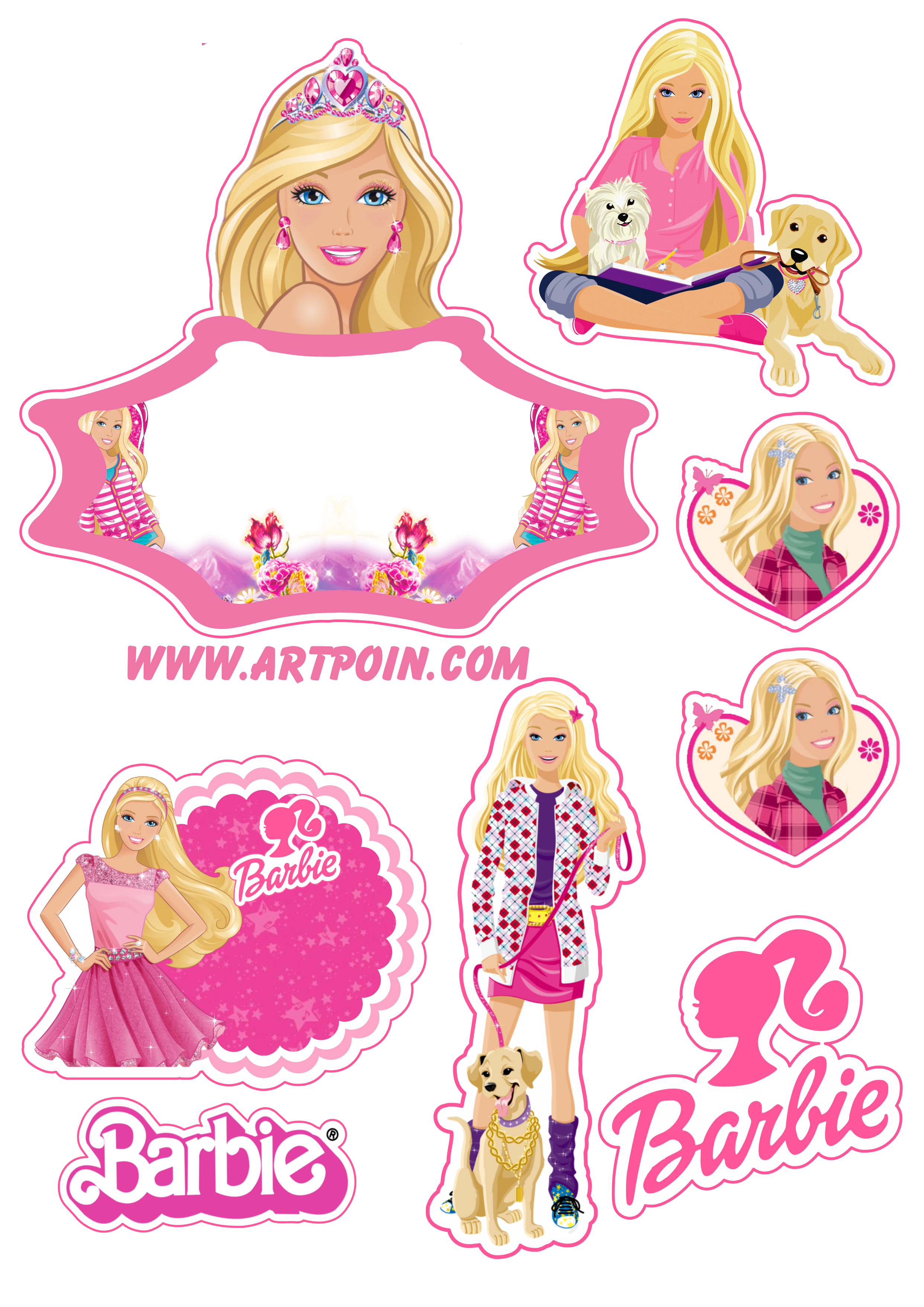 Barbie pets adolescente topo de bolo grátis decoração de festa infantil rosa artes gráficas png