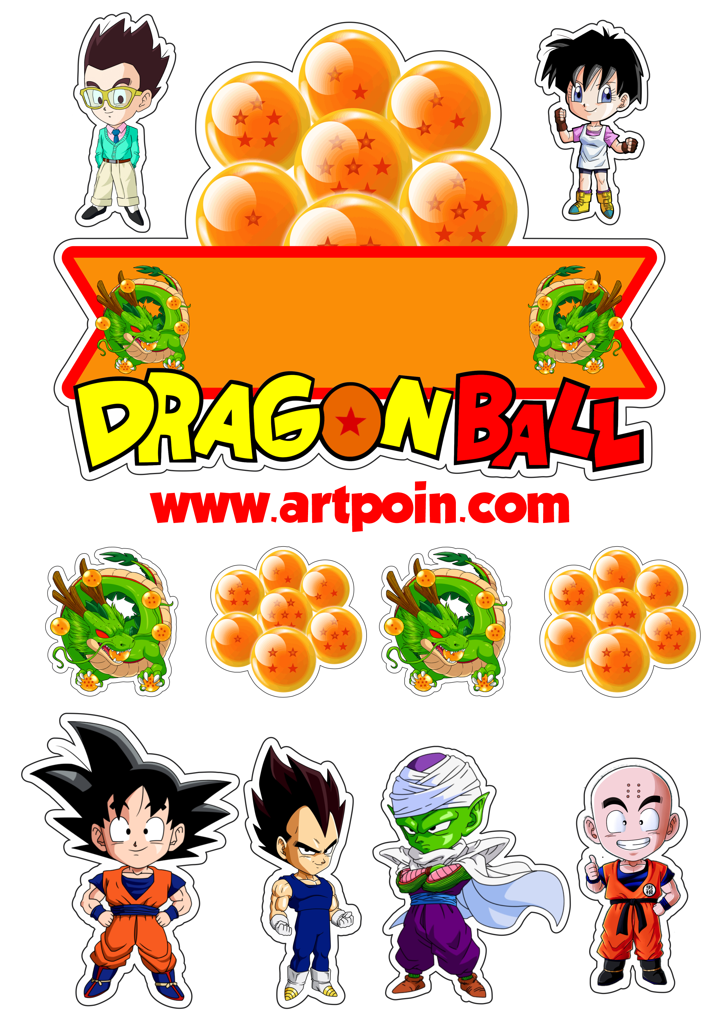 Dragon ball topo de bolo Goku Vegeta Picolo Kuririn Gohan Videl personagens anime png