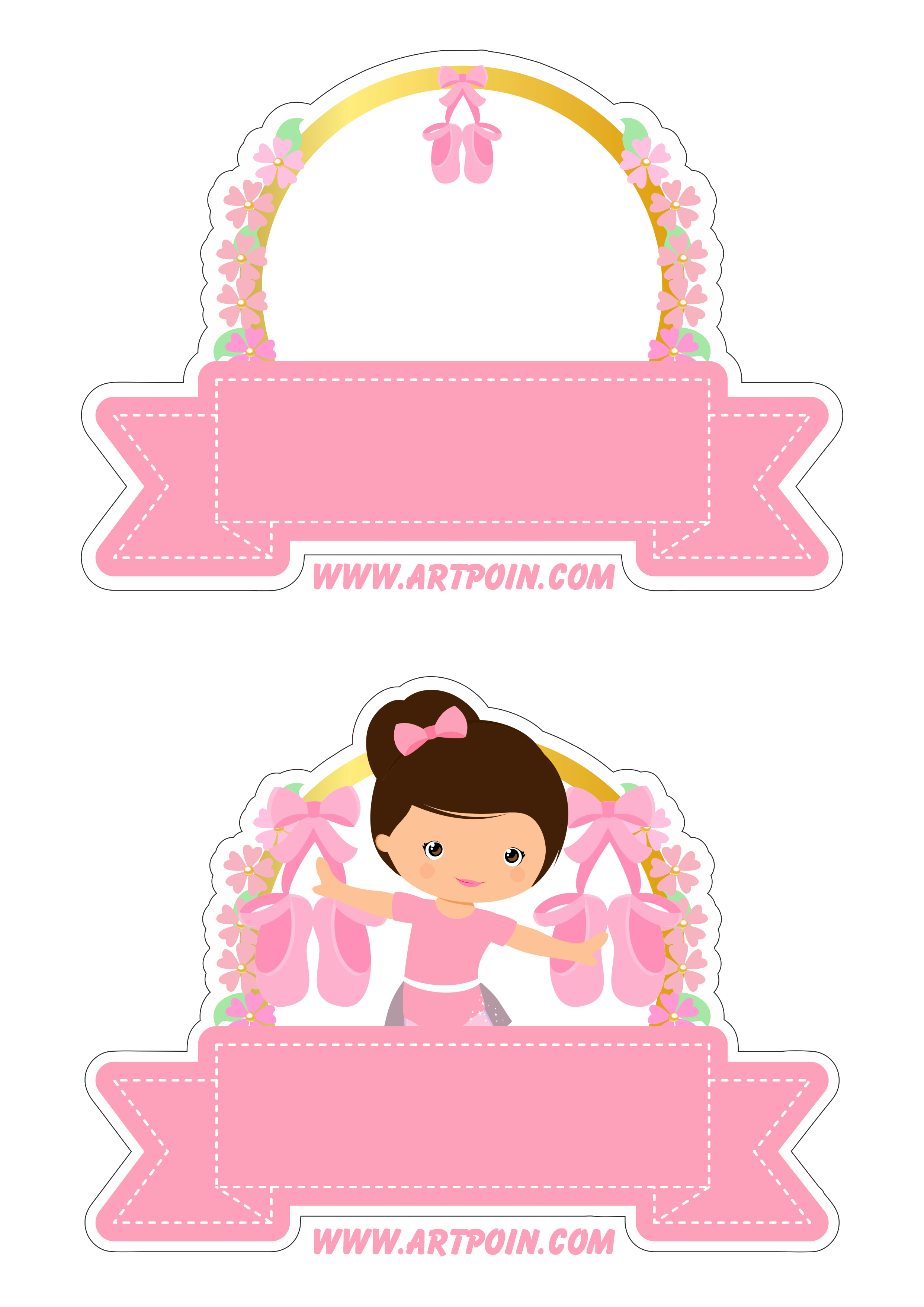 Topo de bolo para baixar bailarina rosa ideal para decoração de festa de aniversário png