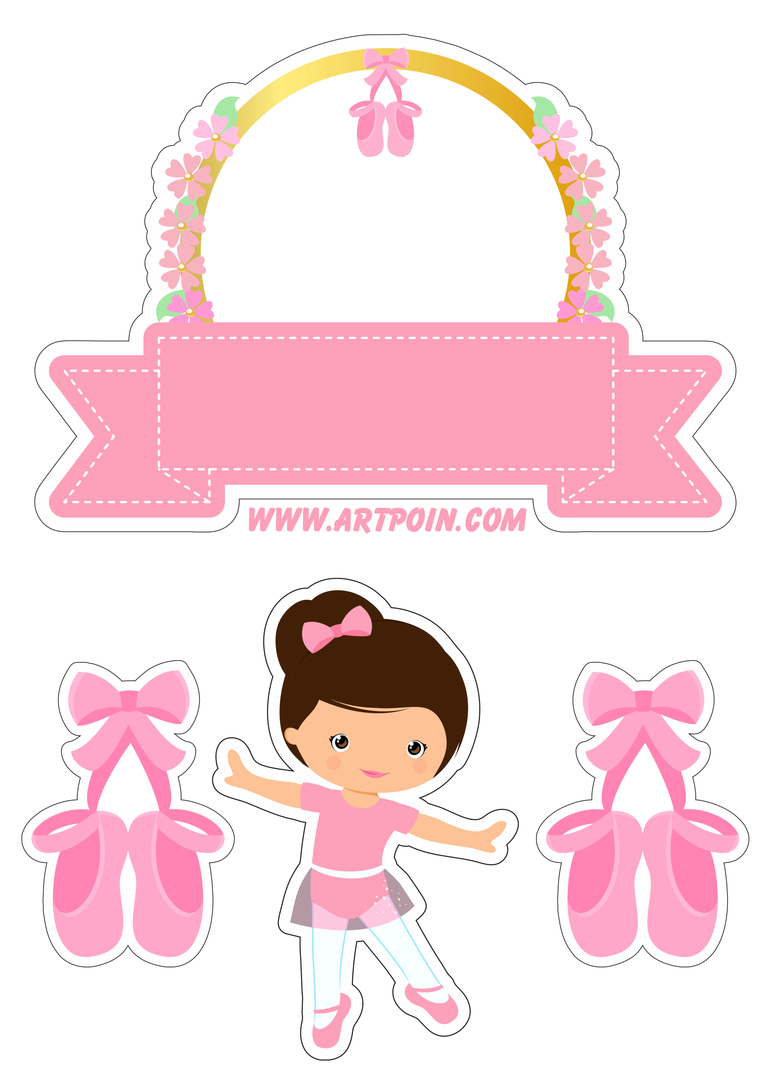 Topo de bolo para baixar bailarina rosa ideal para decoração de aniversário artigos para festa png