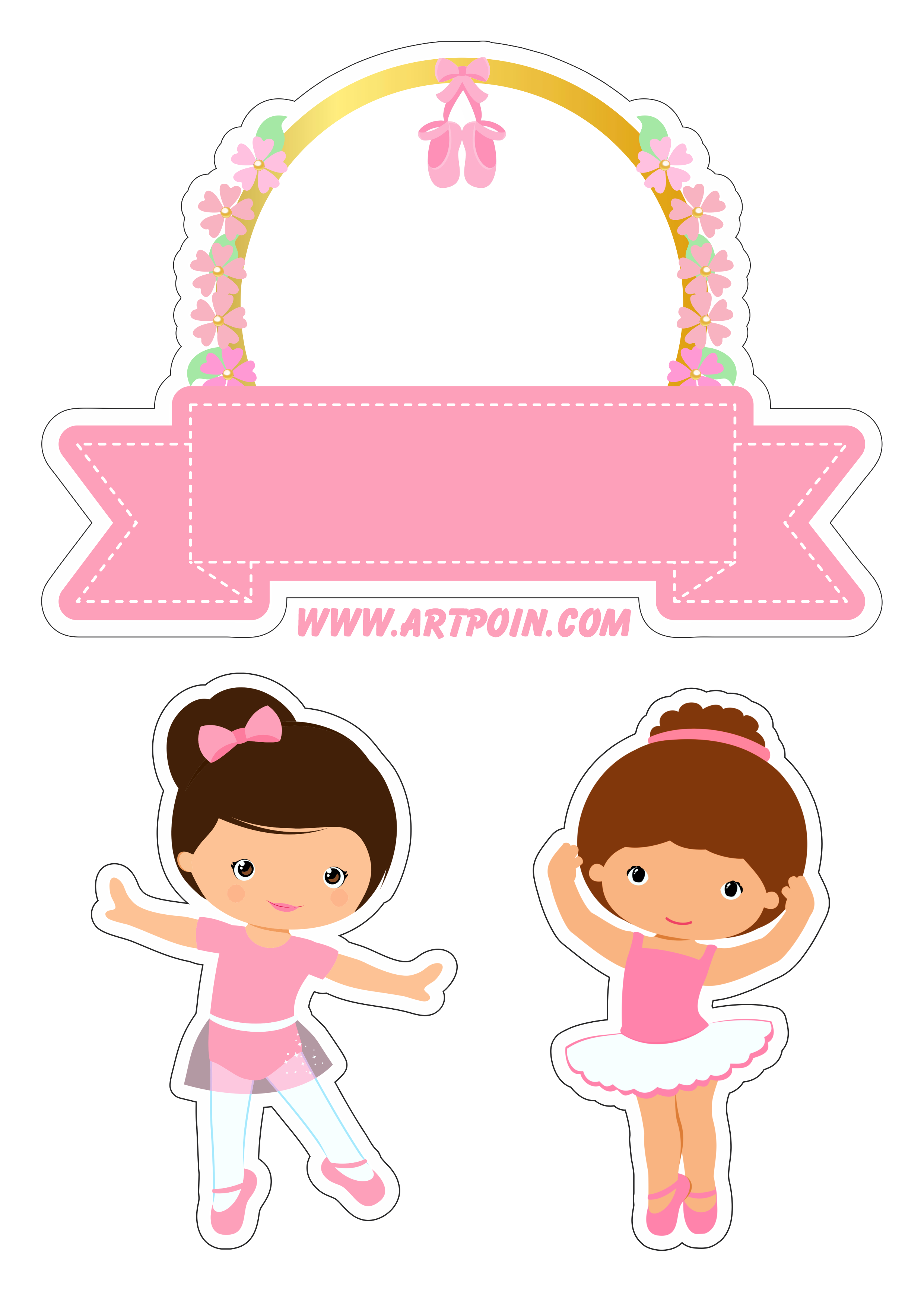 Topo de bolo para baixar bailarina corações rosa ideal para decoração de aniversário artigos de papelaria design png