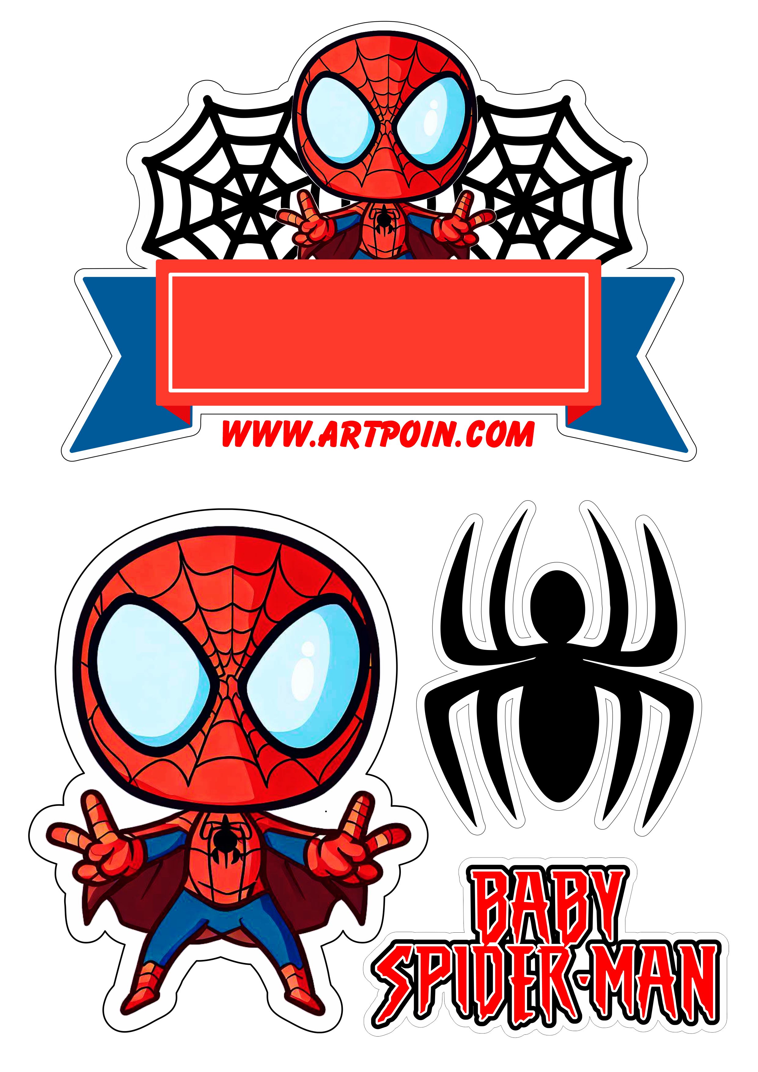Topo de bolo para imprimir homem aranha baby spider man decoração de aniversário infantil artes gráficas ilustração png