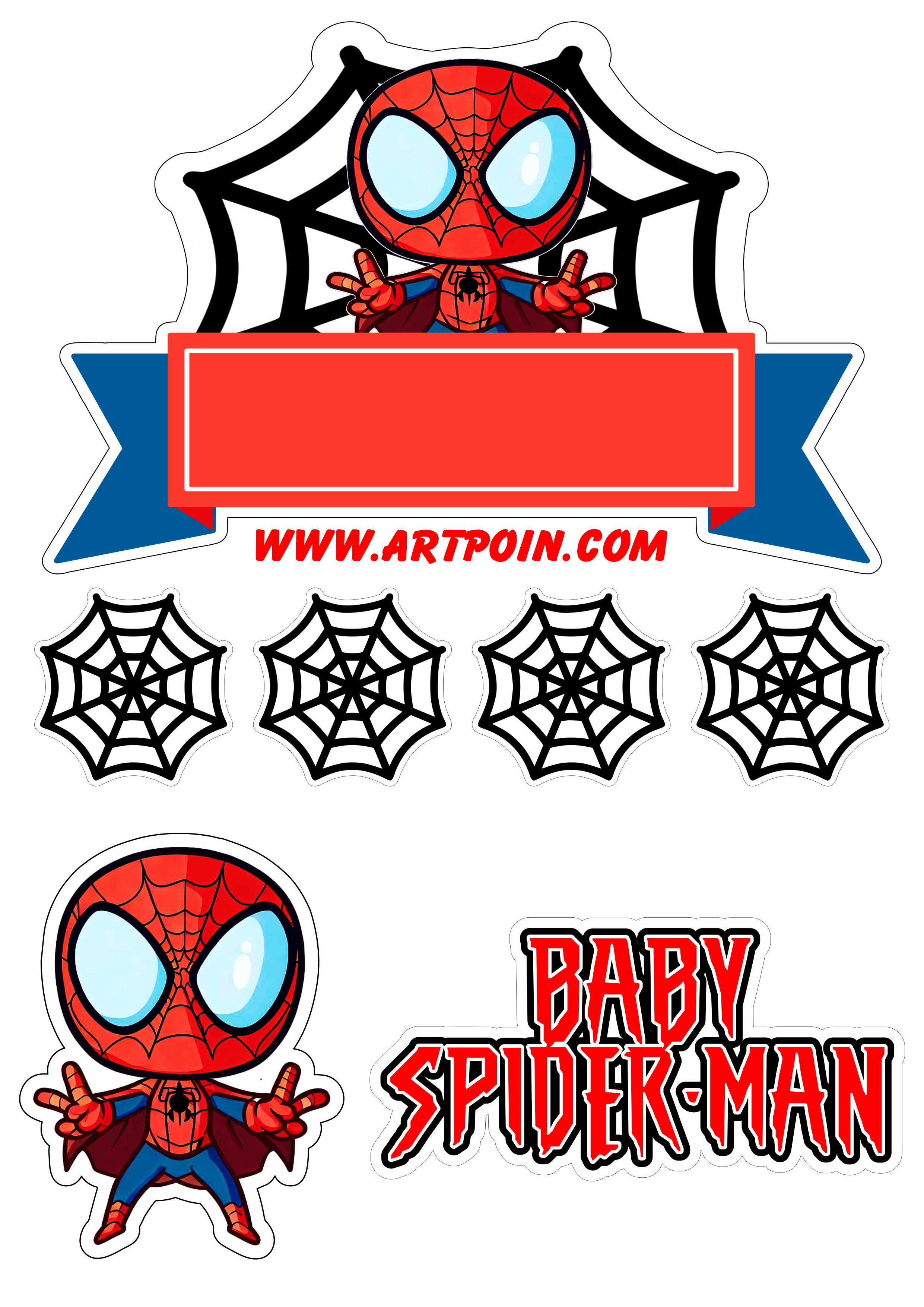 Topo de bolo para imprimir homem aranha baby spider-man decoração de aniversário infantil marvel super herói teia png