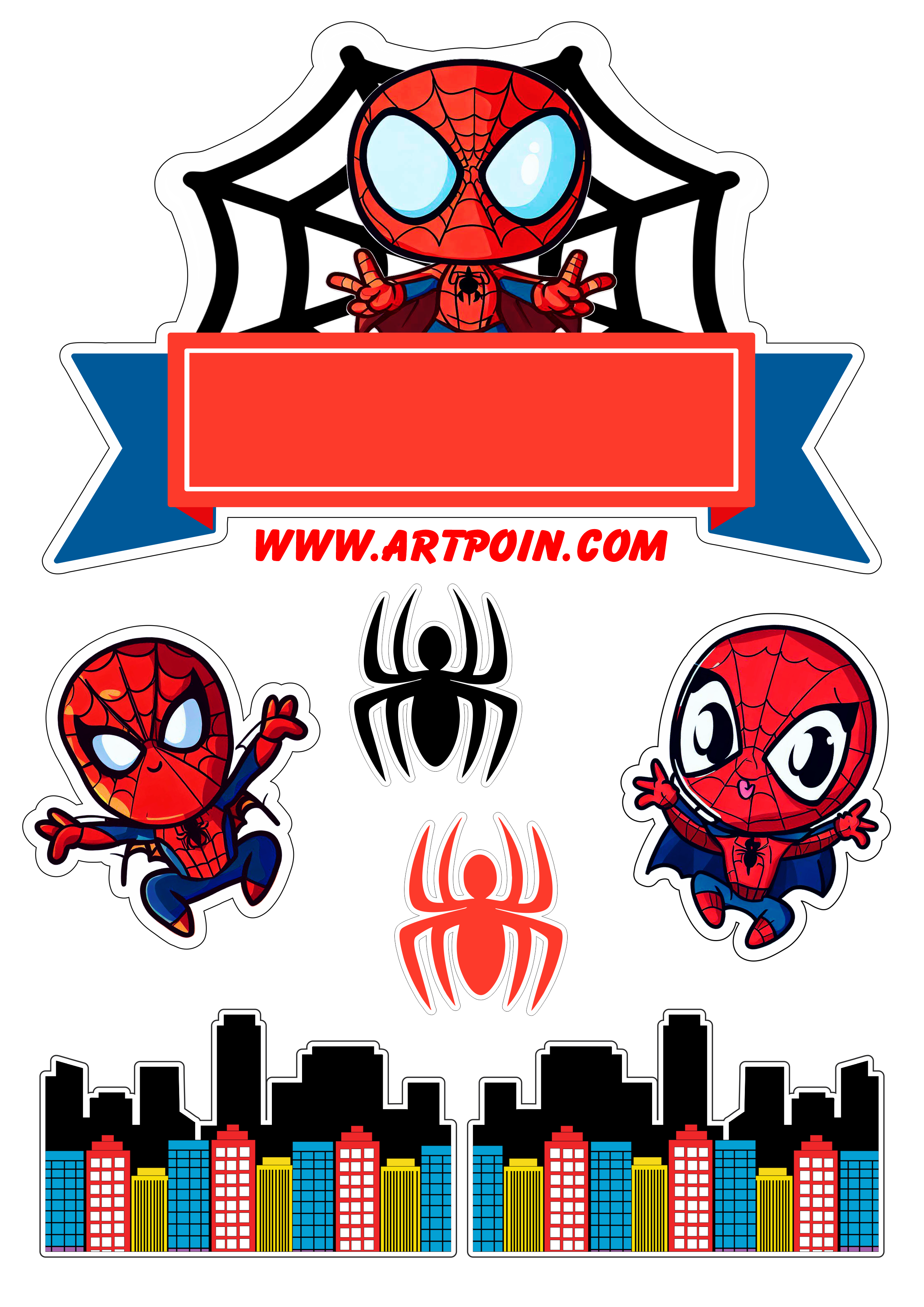 Topo de bolo para imprimir homem aranha baby spider-man decoração de aniversário infantil marvel super herói teia aranhaverso design png