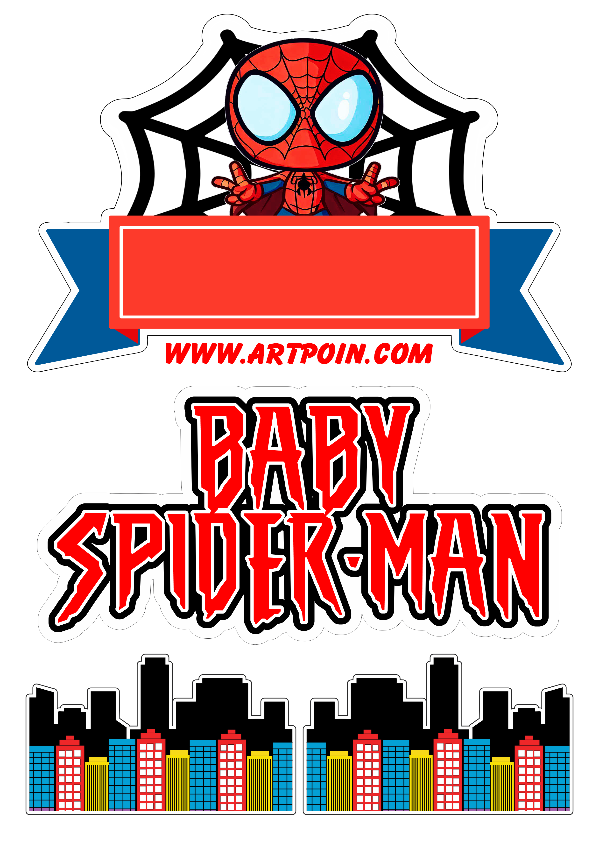 Topo de bolo para imprimir homem aranha baby spider-man decoração de festa infantil marvel super herói teia aranhaverso design png