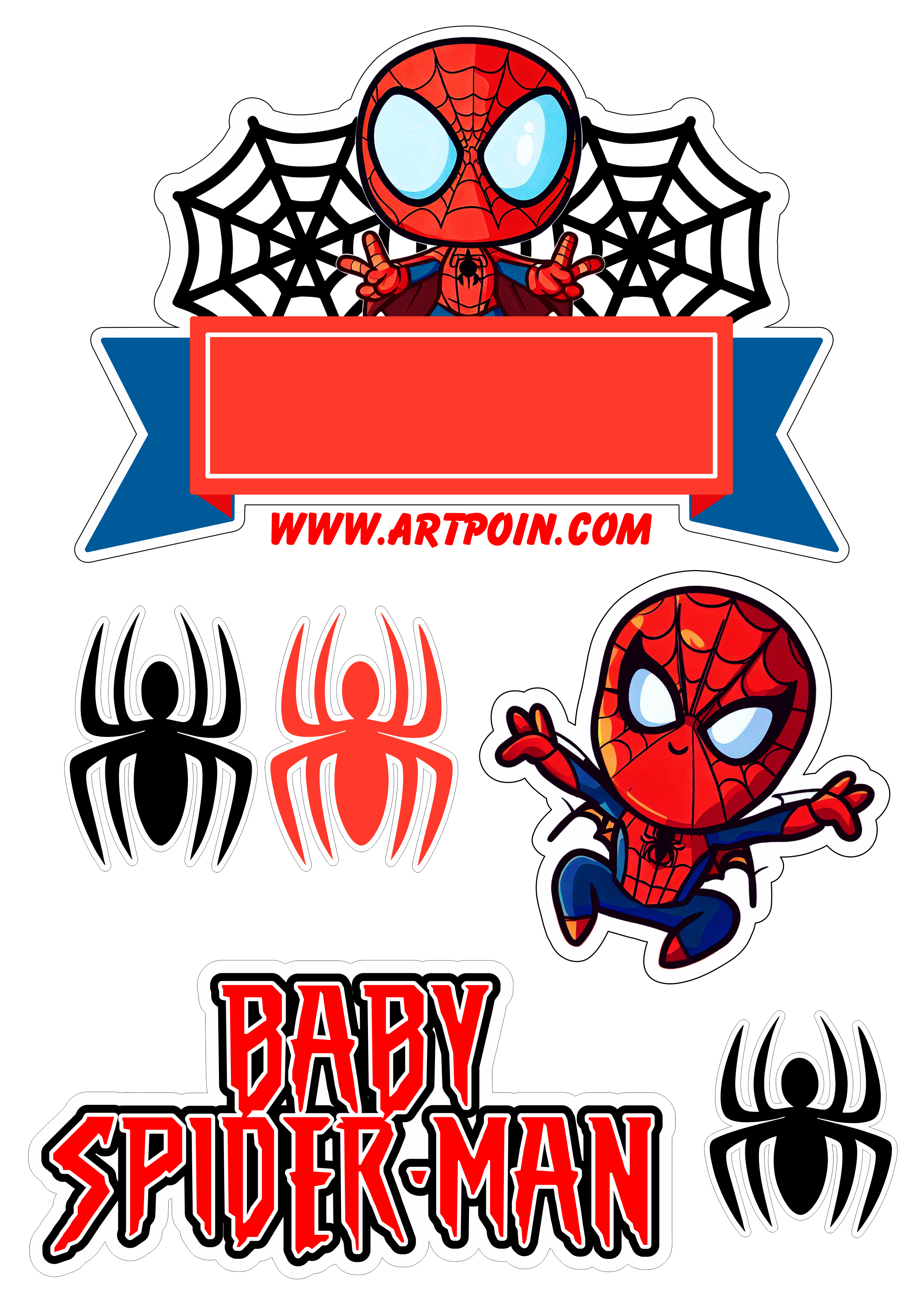 Topo de bolo para imprimir homem aranha baby spider-man decoração de aniversário infantil marvel super herói cartoon design png