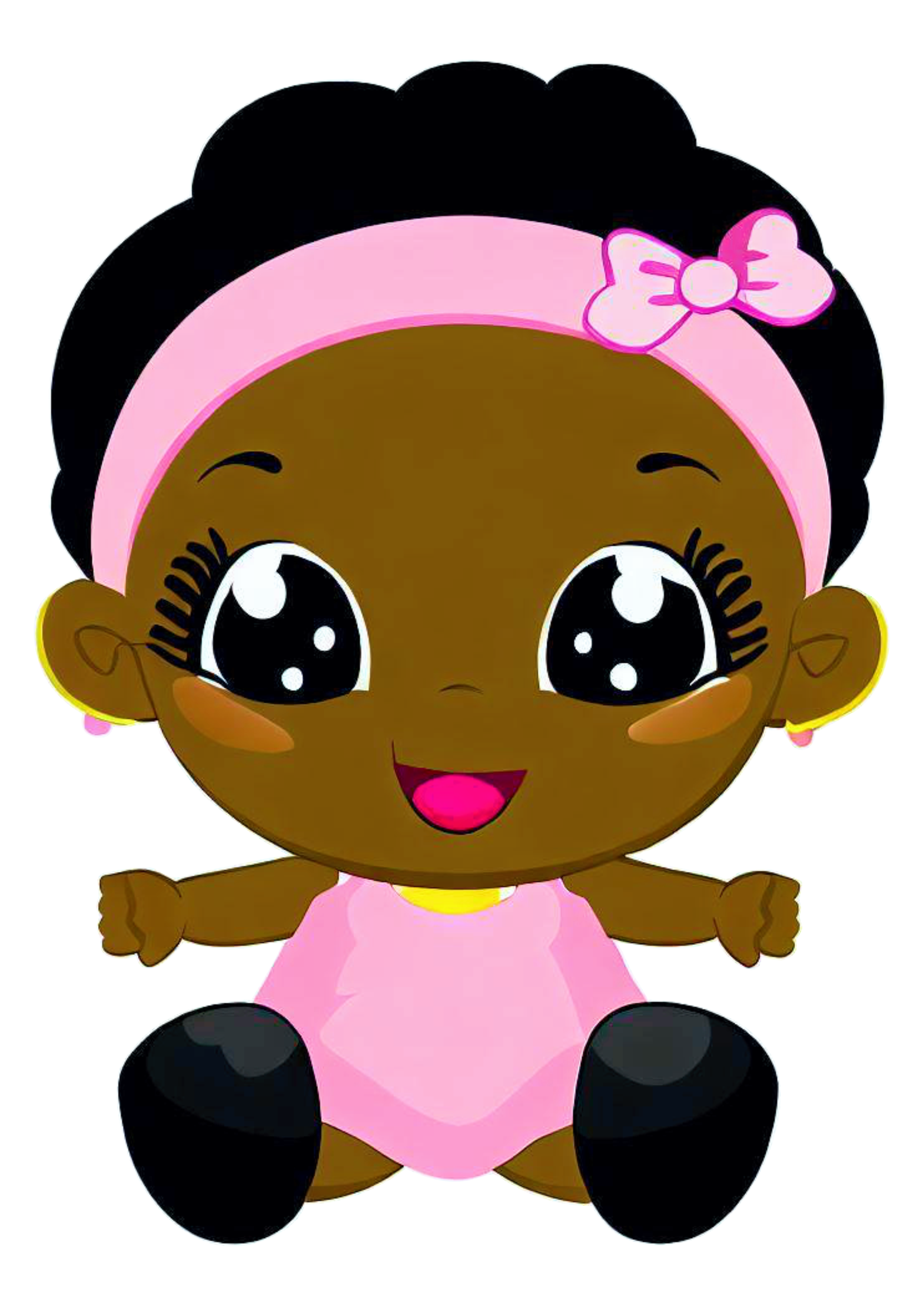 Bebê desenho simples menina moreninha com lacinho rosa png