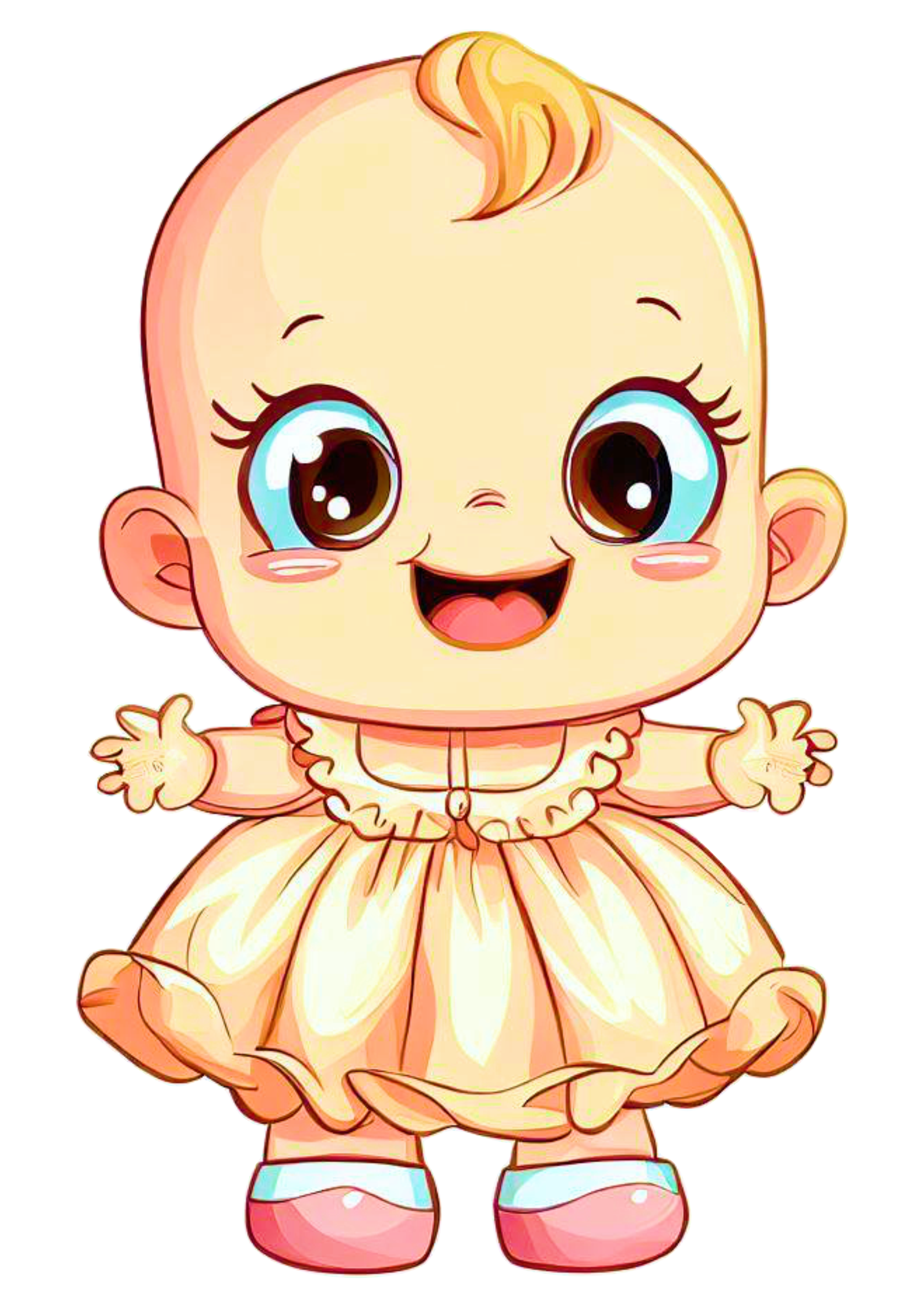 Bebê fofinho neném menina rindo roupinha de batizado desenho simples carequinha cabeçudo sapeca baby imagem sem fundo png