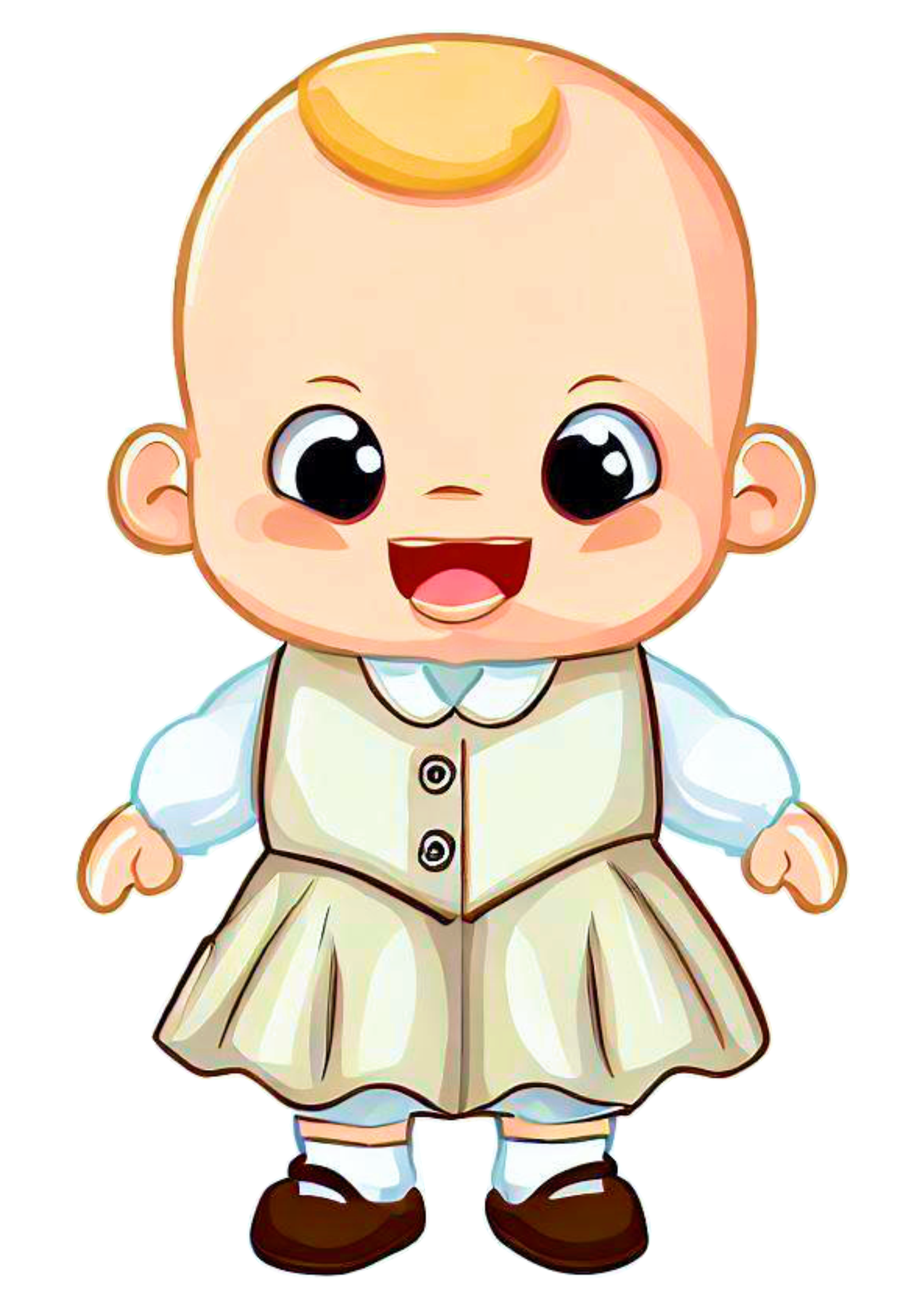 Bebê fofinho recém nascido menina de vestido batizado rindo desenho simples carequinha cabeçudo sapeca baby imagem sem fundo png
