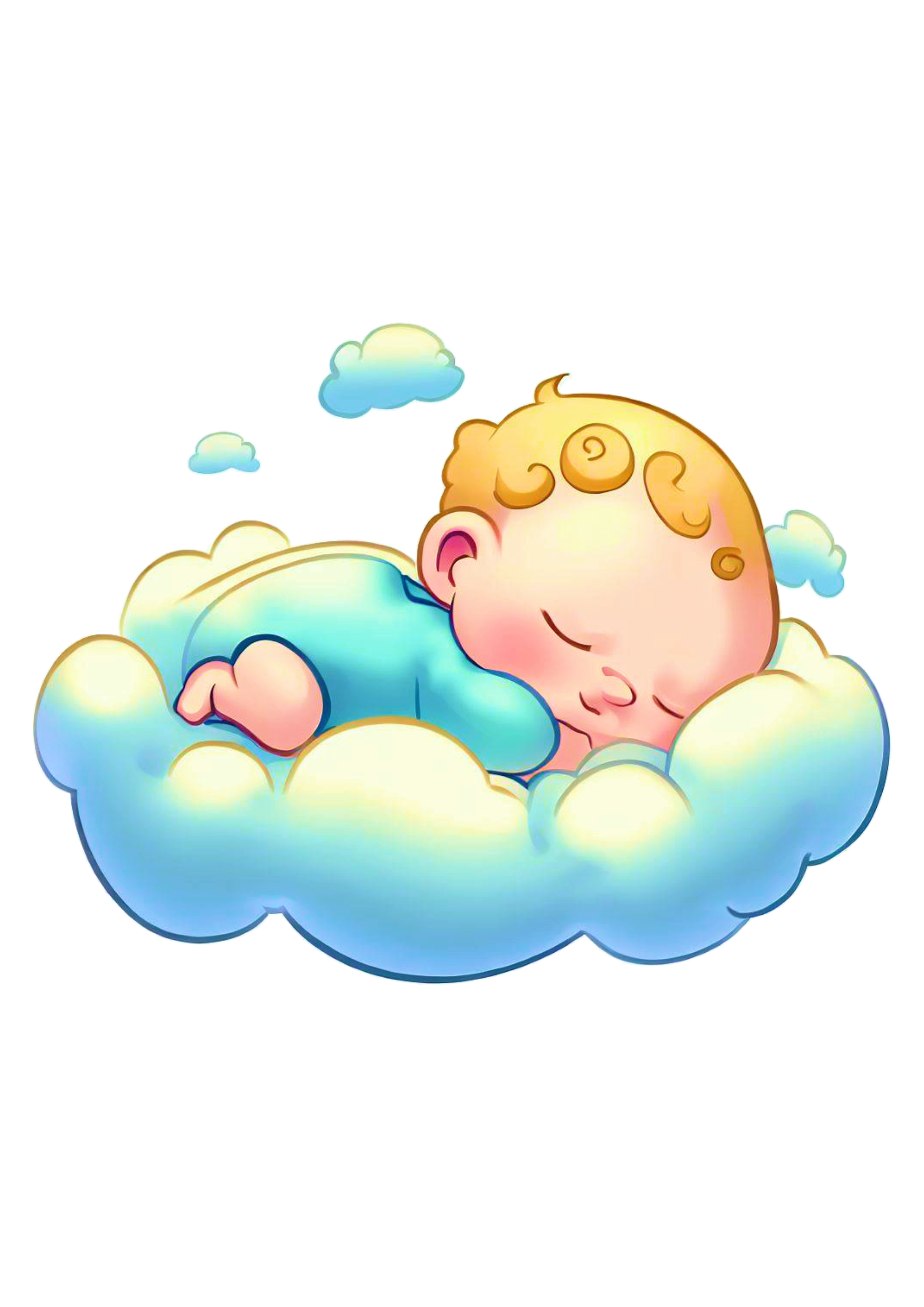 Bebê dos desenhos animados, dormindo em uma nuvem