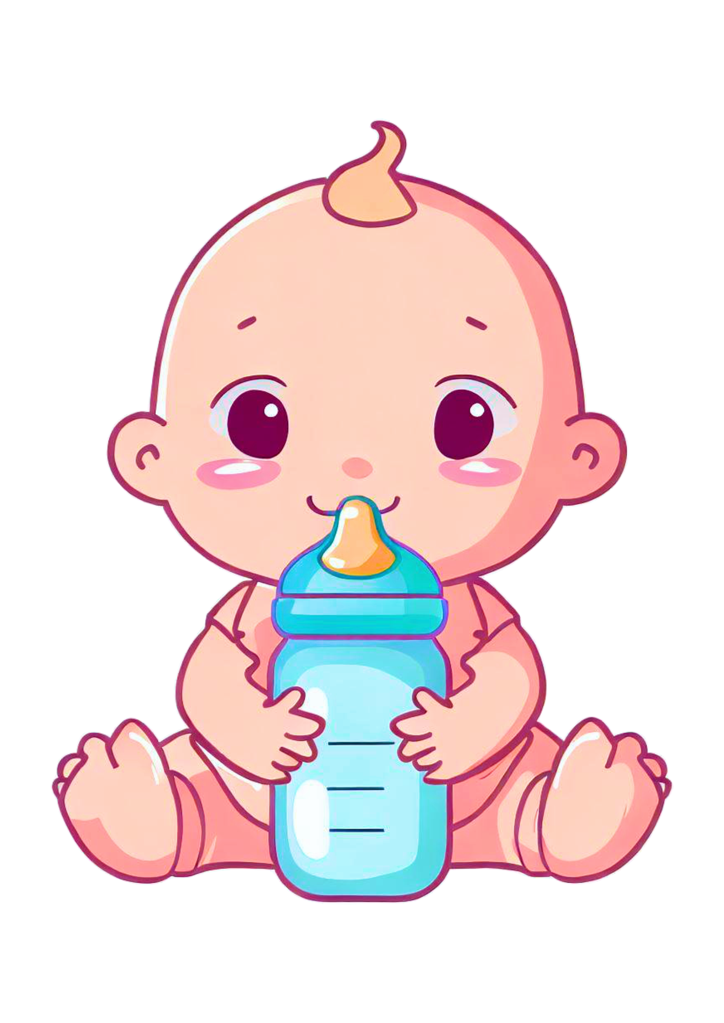 Bebê desenho simples cabeçudo sapeca com mamadeira png