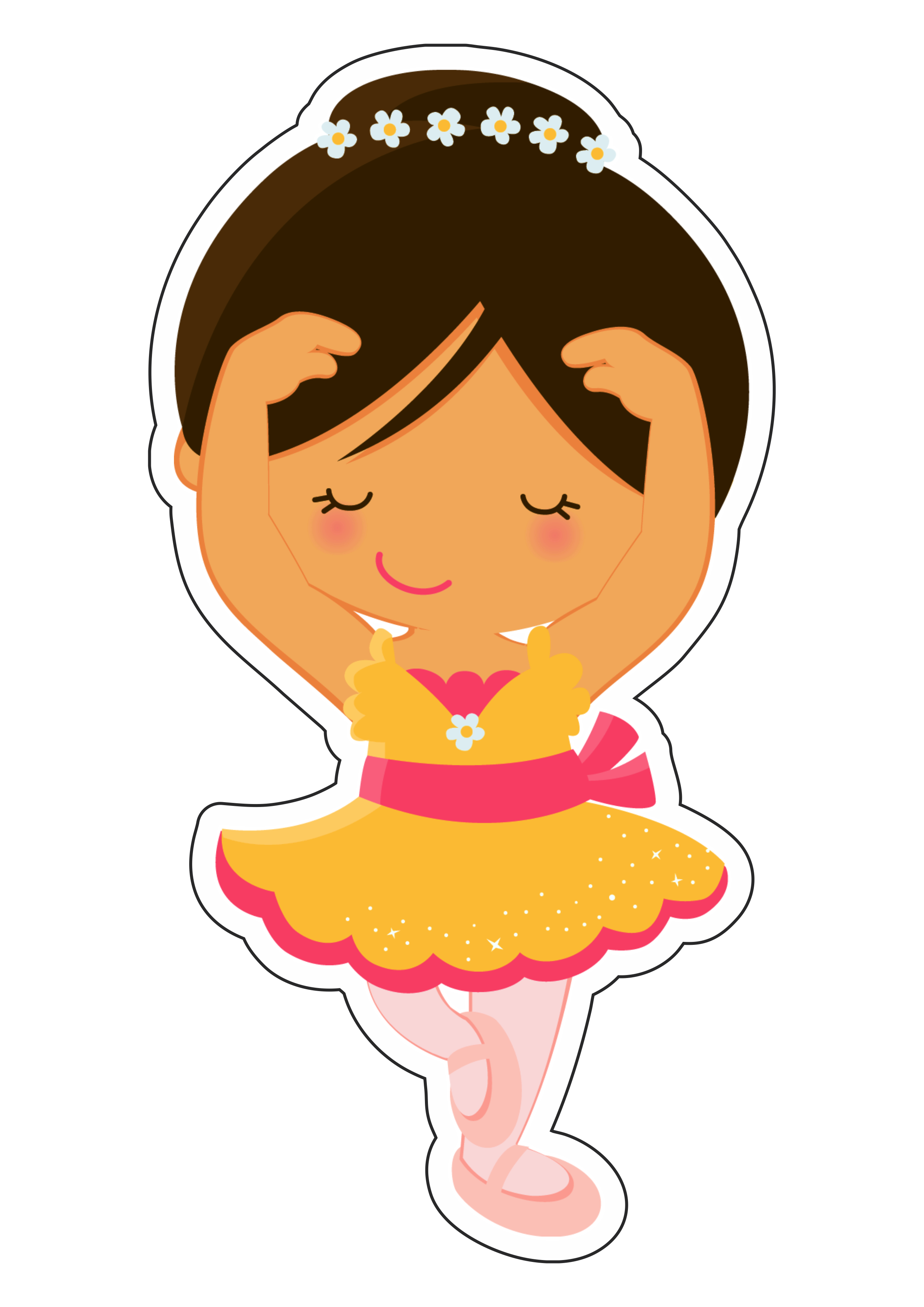Bailarina vestido amarelo desenho simples vetor menina com florzinha na cabeça passos de balé imagem sem fundo png