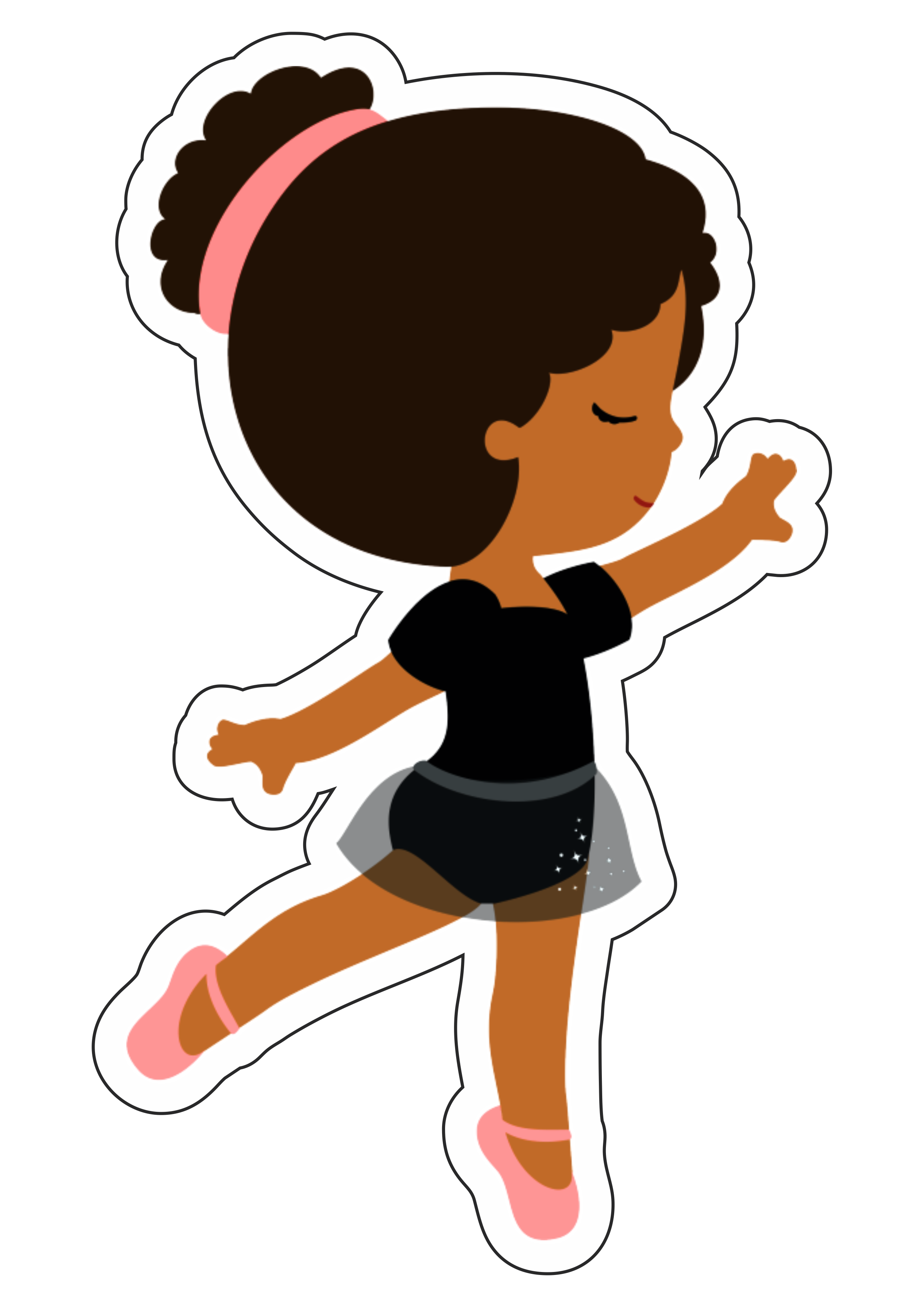 Bailarina vestido preto desenho simples vetor menina moreninha na cabeça passos de balé imagem sem fundo png