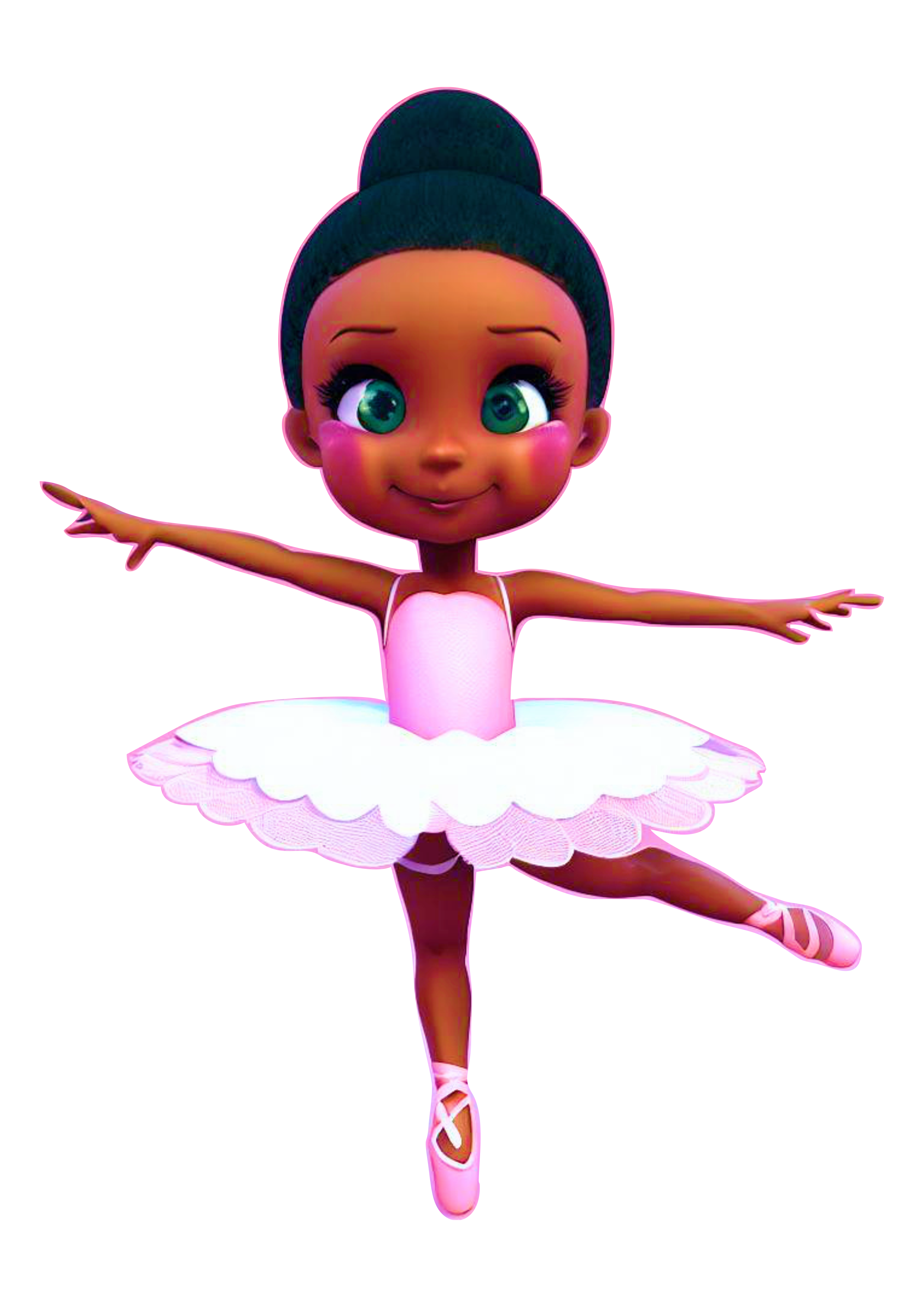 Bailarina bonequinha computação gráfica animação CGI vestido rosa menina moreninha passos de balé imagem sem fundo png