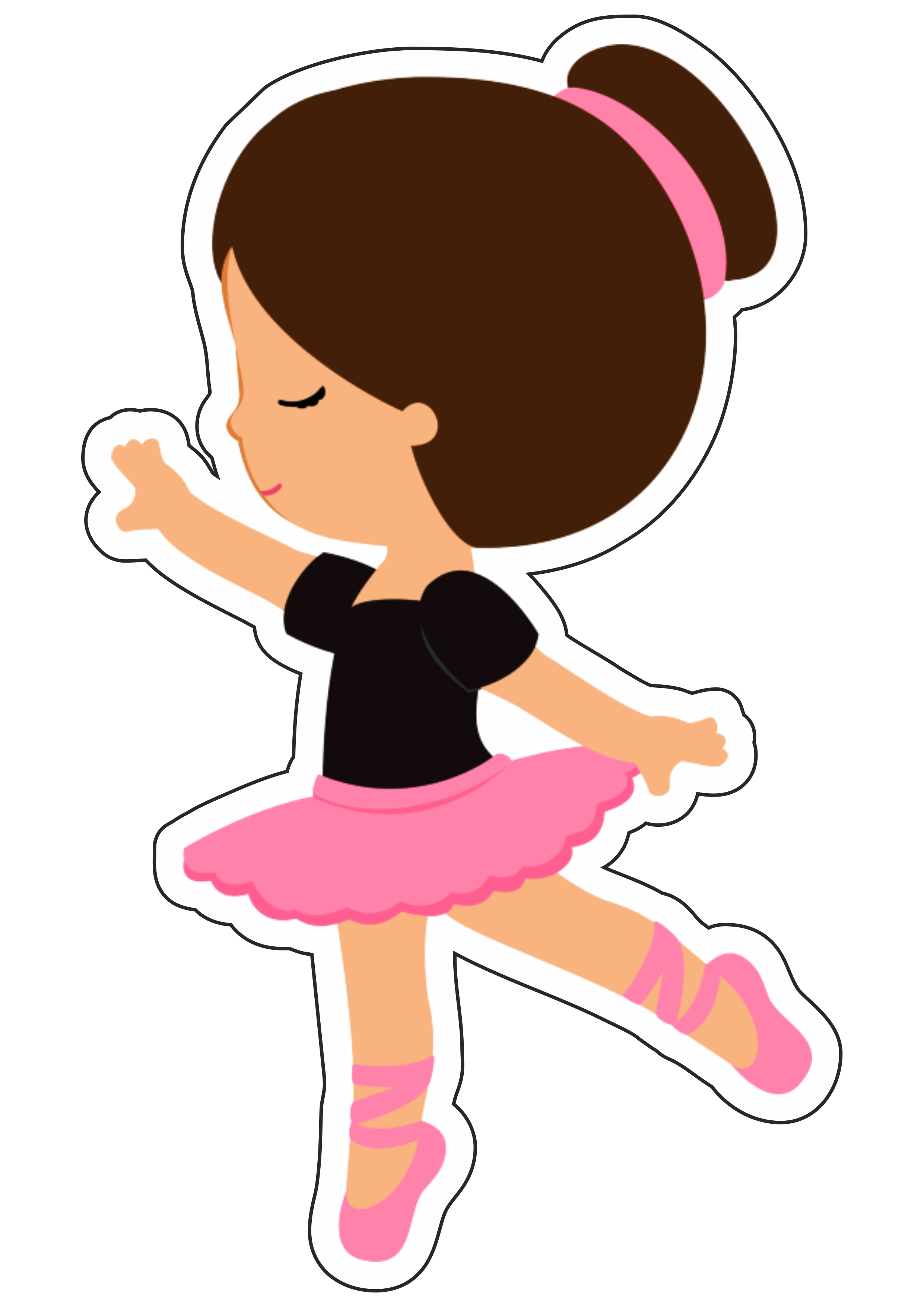 Bailarina arte conceitual personagem menina desenho simples vestido balé  vetor rosa com preto fundo transparente com contorno png