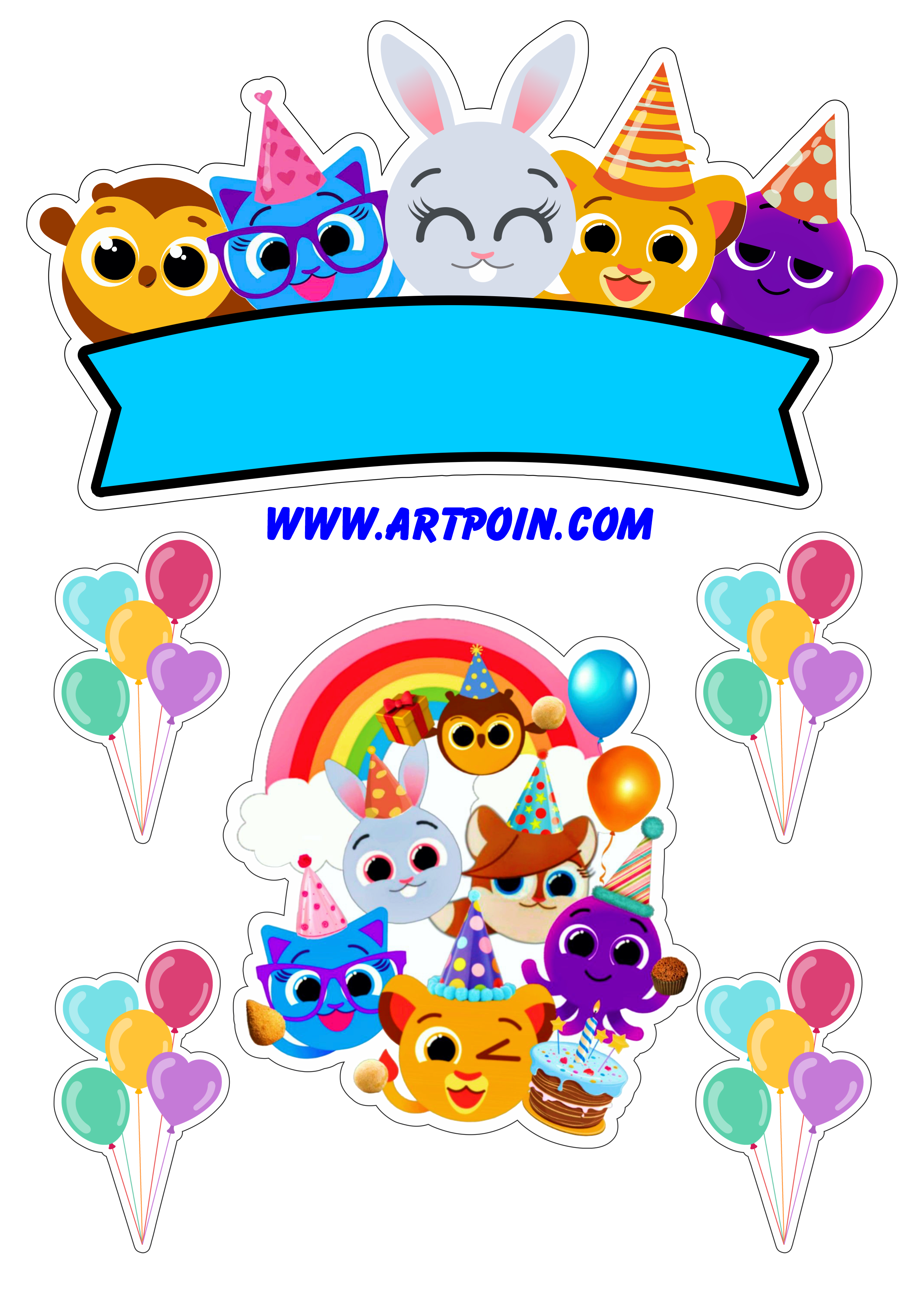 Topo de bolo para imprimir Bolofofos festa de aniversário infantil png