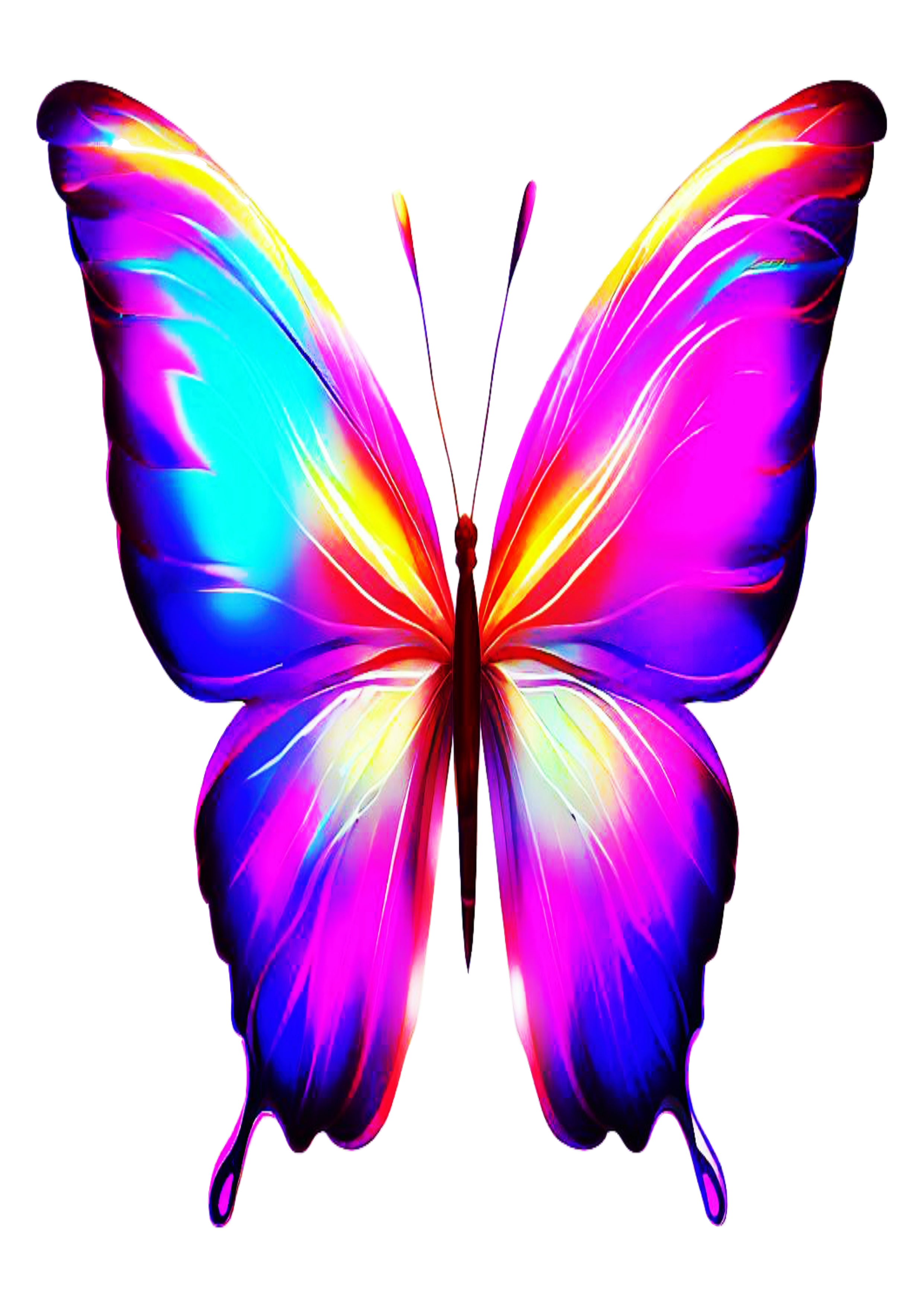 Ilustração de borboleta brilhante multicolorida aquarela azul roxo rosa amarelo pintura artes gráficas imagem sem fundo png
