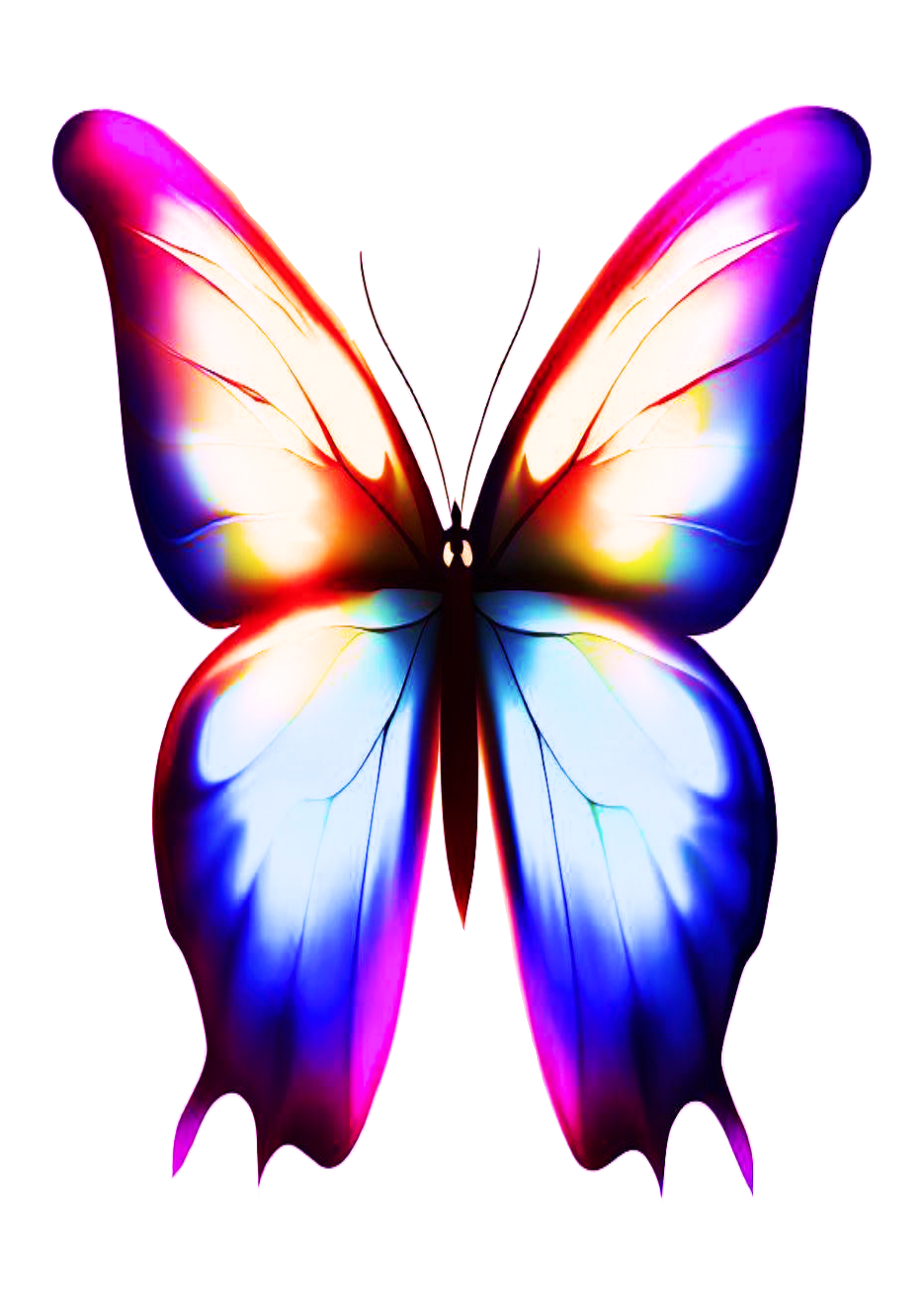 Ilustração de borboleta multicolorida aquarela azul roxo rosa fundo transparente png