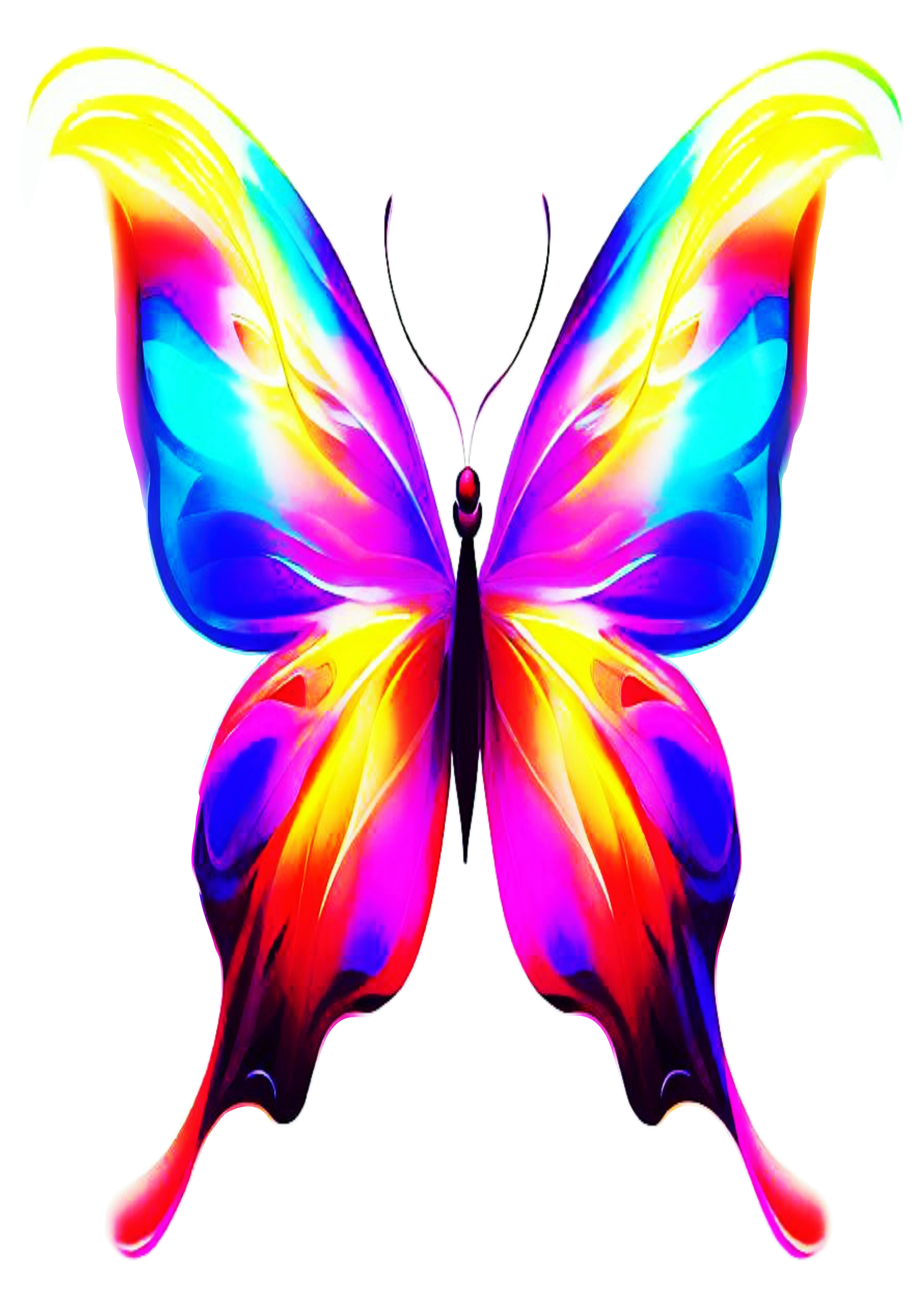 Ilustração de borboleta multicolorida aquarela azul roxo rosa fundo transparente arte conceitual pack de imagens brilhante png