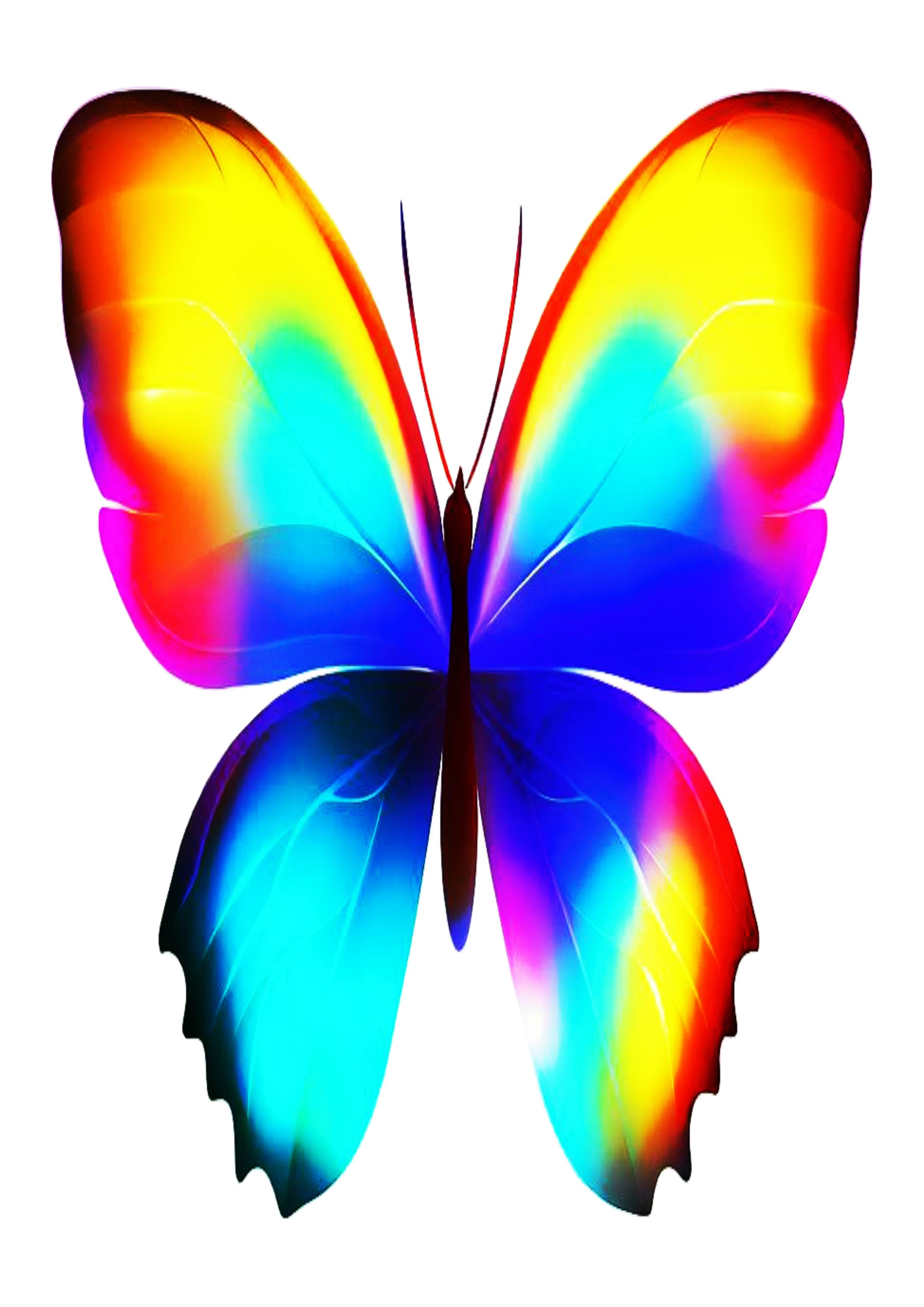 Ilustração de borboleta multicolorida aquarela azul roxo rosa amarelo arte conceitual butterfly brilhante png