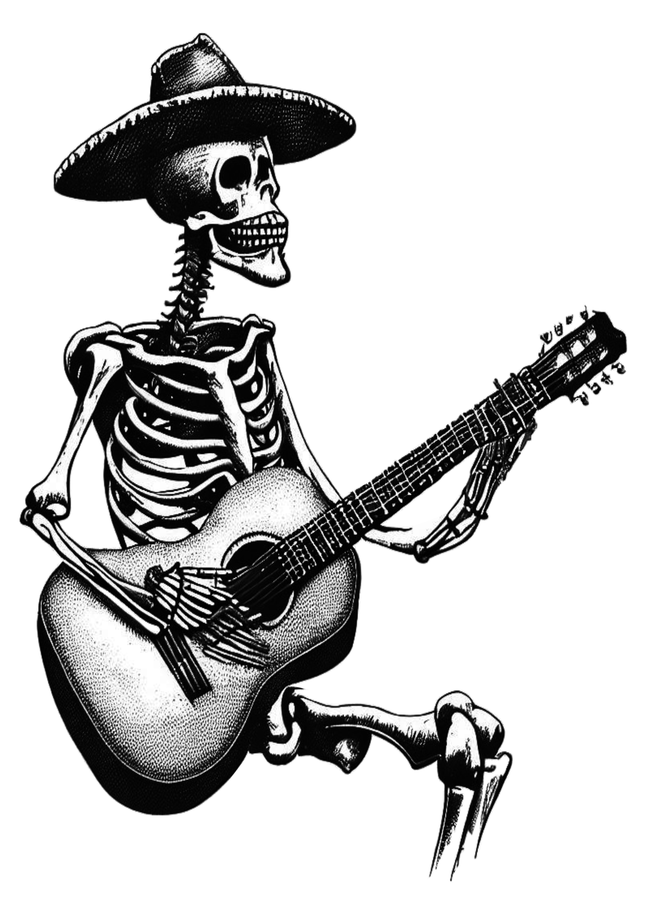 Caveira de chapéu tocando violão desenho rabisco tatuagem png